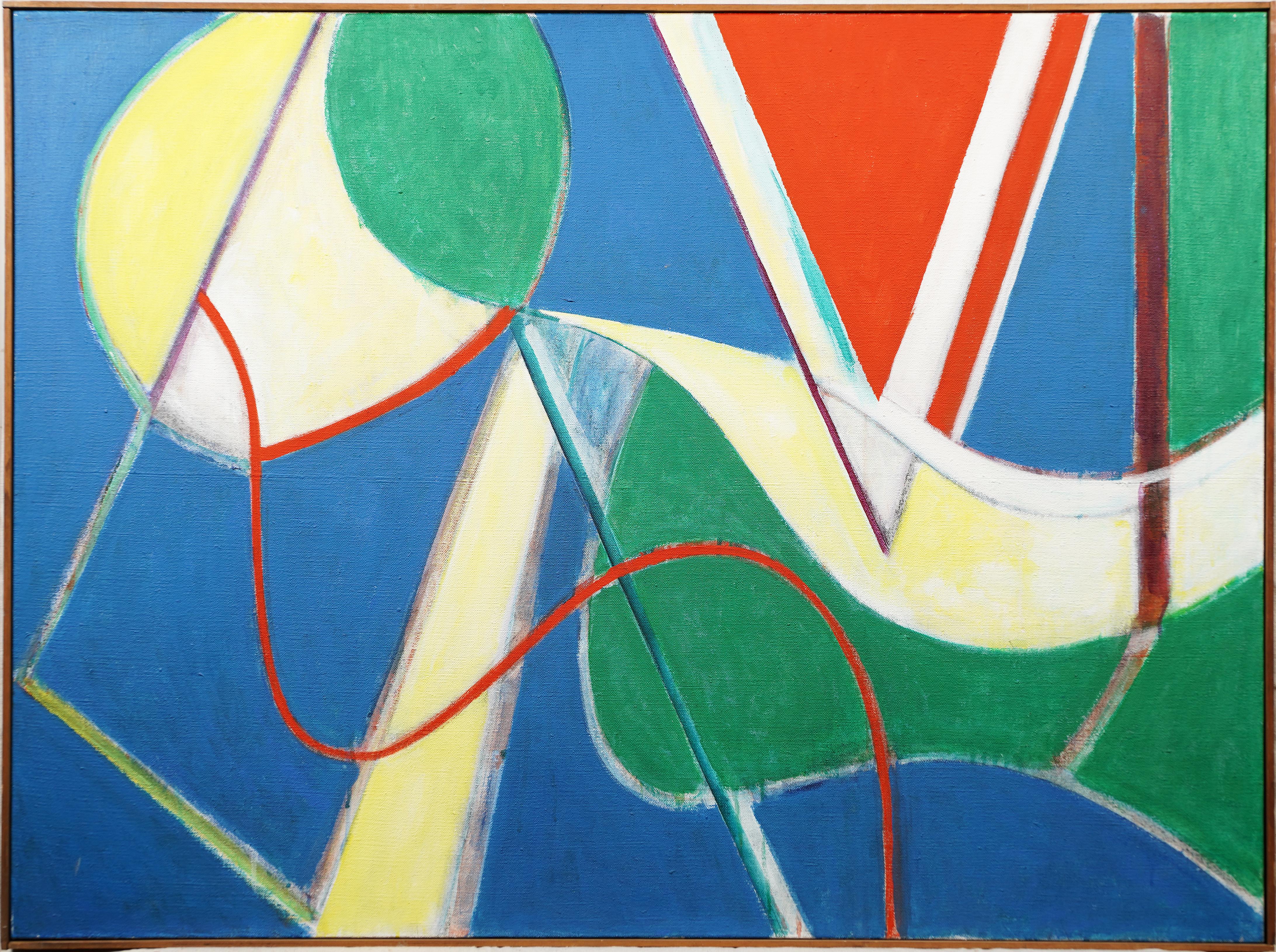 Unknown Abstract Painting – Gerahmtes, großes, abstraktes, geometrisches Original-Ölgemälde der amerikanischen Schule, Moderne