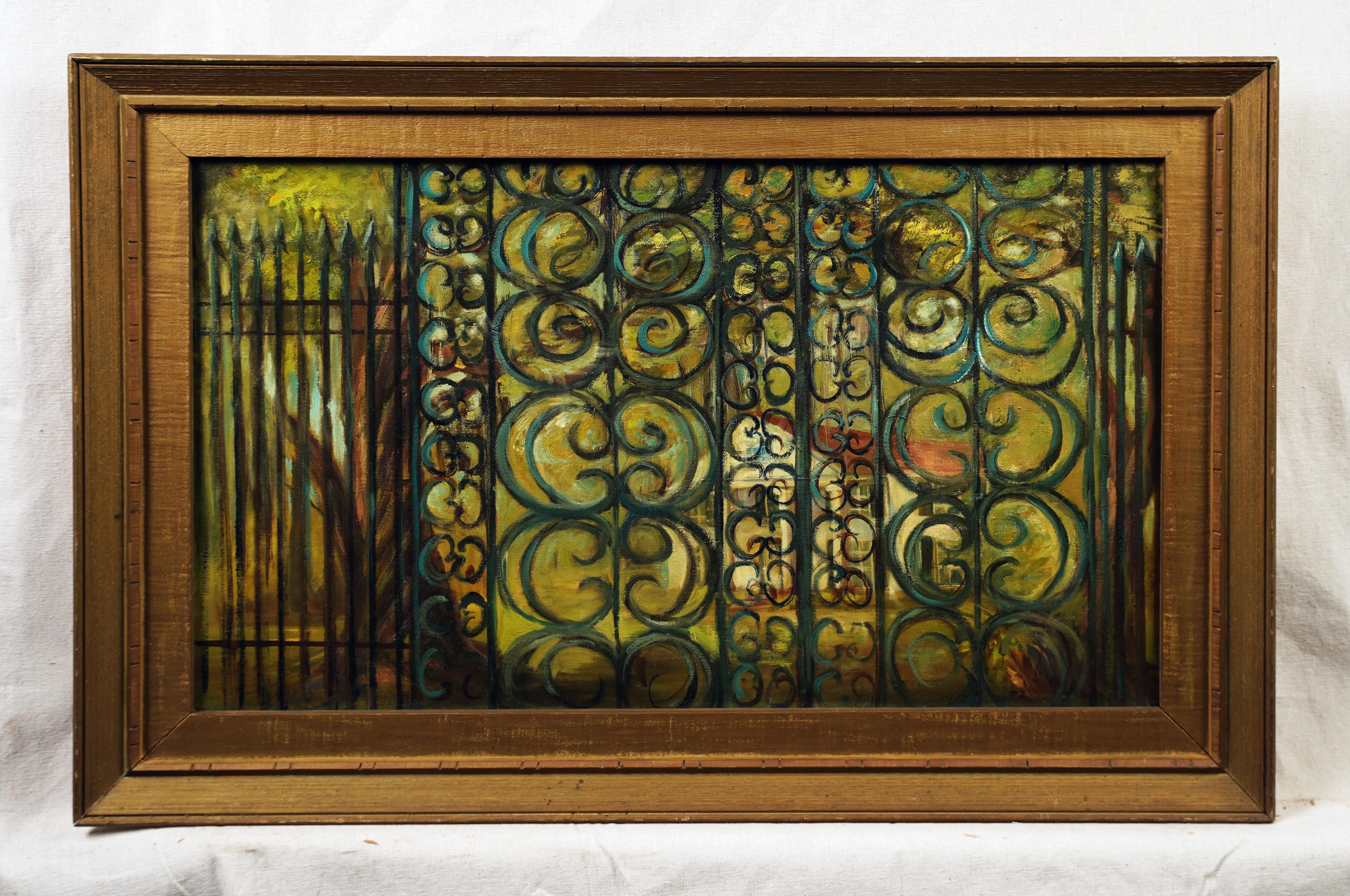 American School Modernist Framed Original Southern Iron Gate Nola Oil Painting For Sale 1