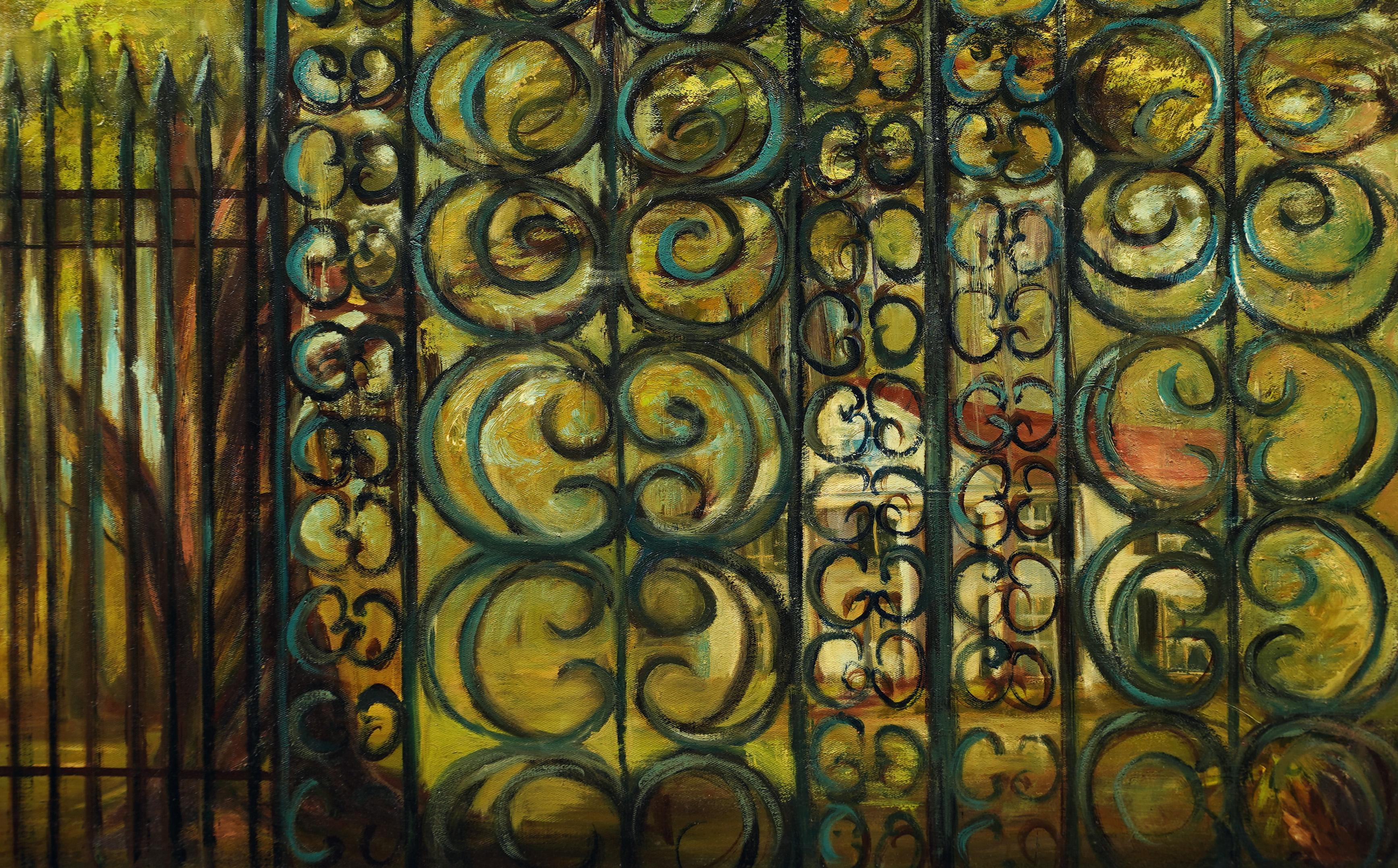 American School Modernist Framed Original Southern Iron Gate Nola Oil Painting For Sale 2