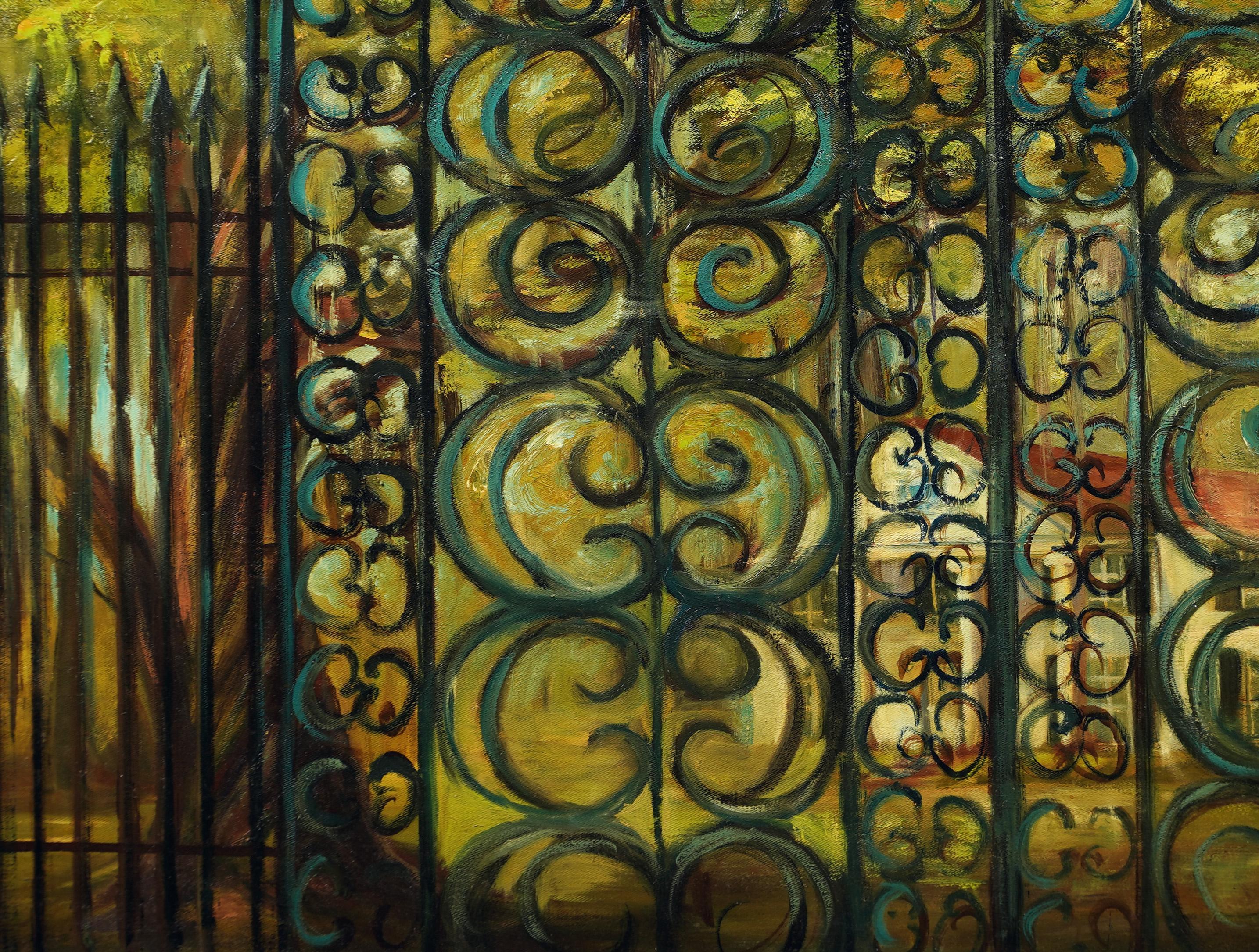 American School Modernist Framed Original Southern Iron Gate Nola Oil Painting For Sale 4