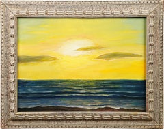 American School Modernist Framed Original Sunset Signed Seascape Oil Painting
