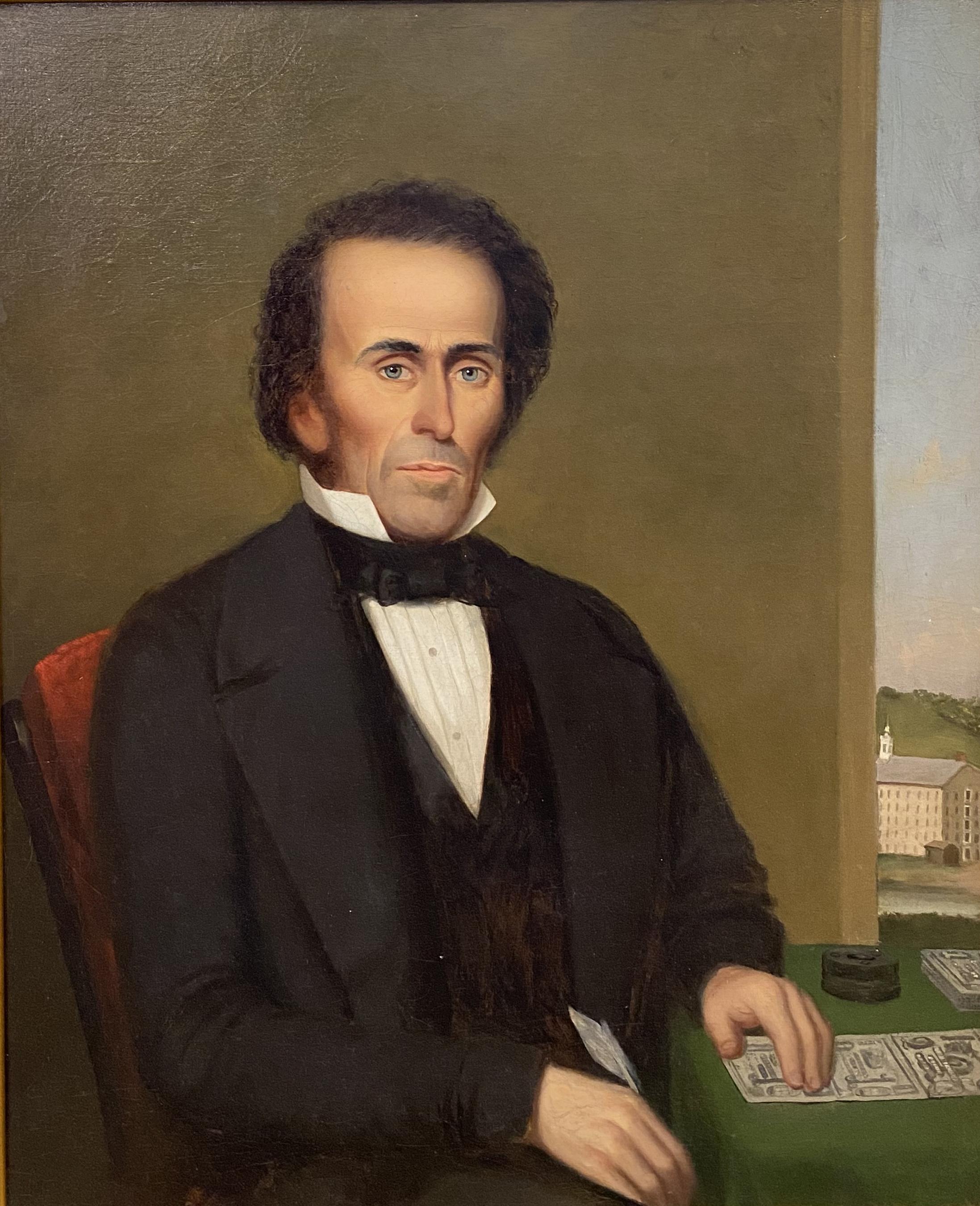 Amerikanisches Schulporträt eines New England Bankers um 1830-1840 – Painting von Unknown