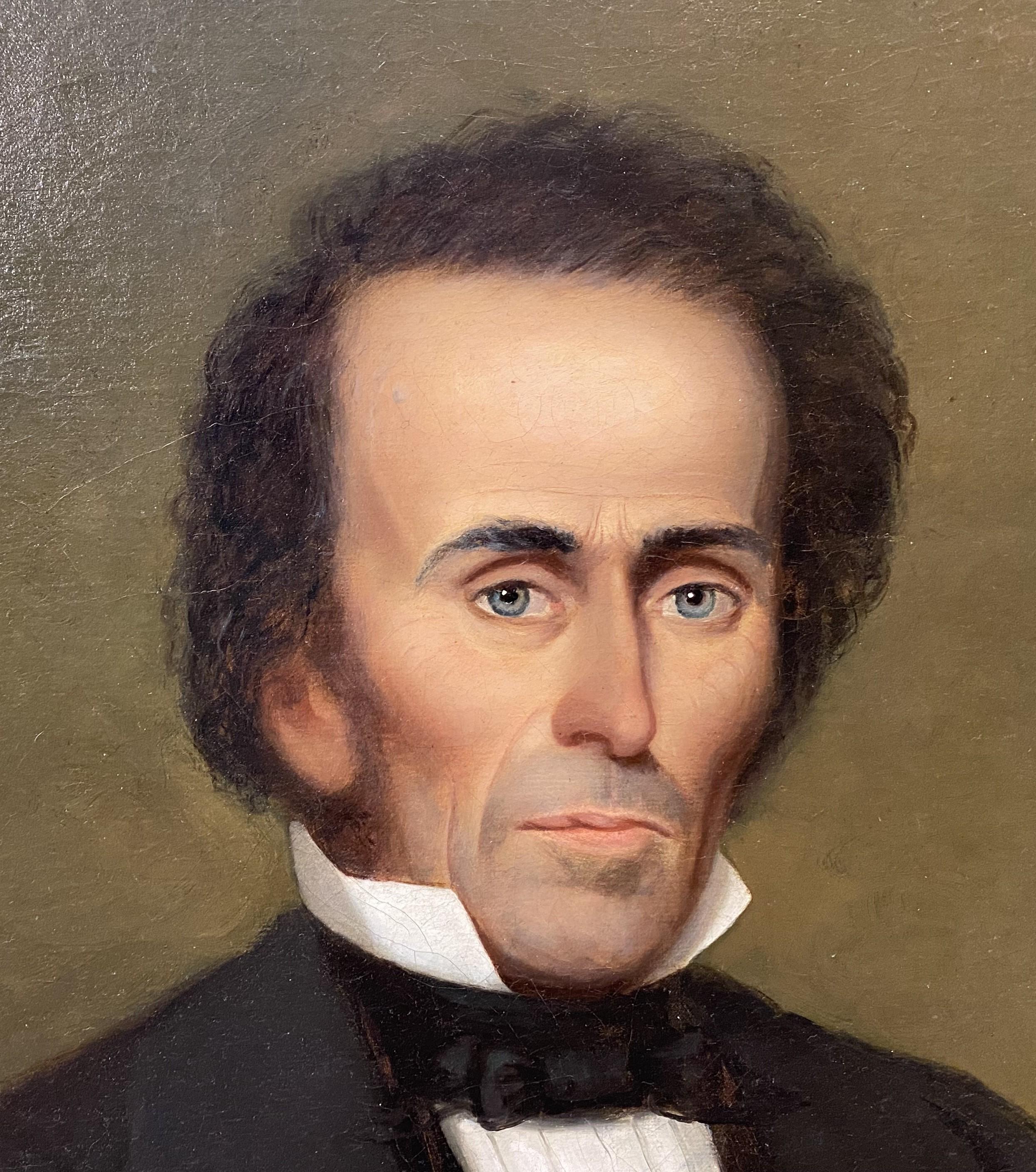 Amerikanisches Schulporträt eines New England Bankers um 1830-1840 (Schwarz), Portrait Painting, von Unknown