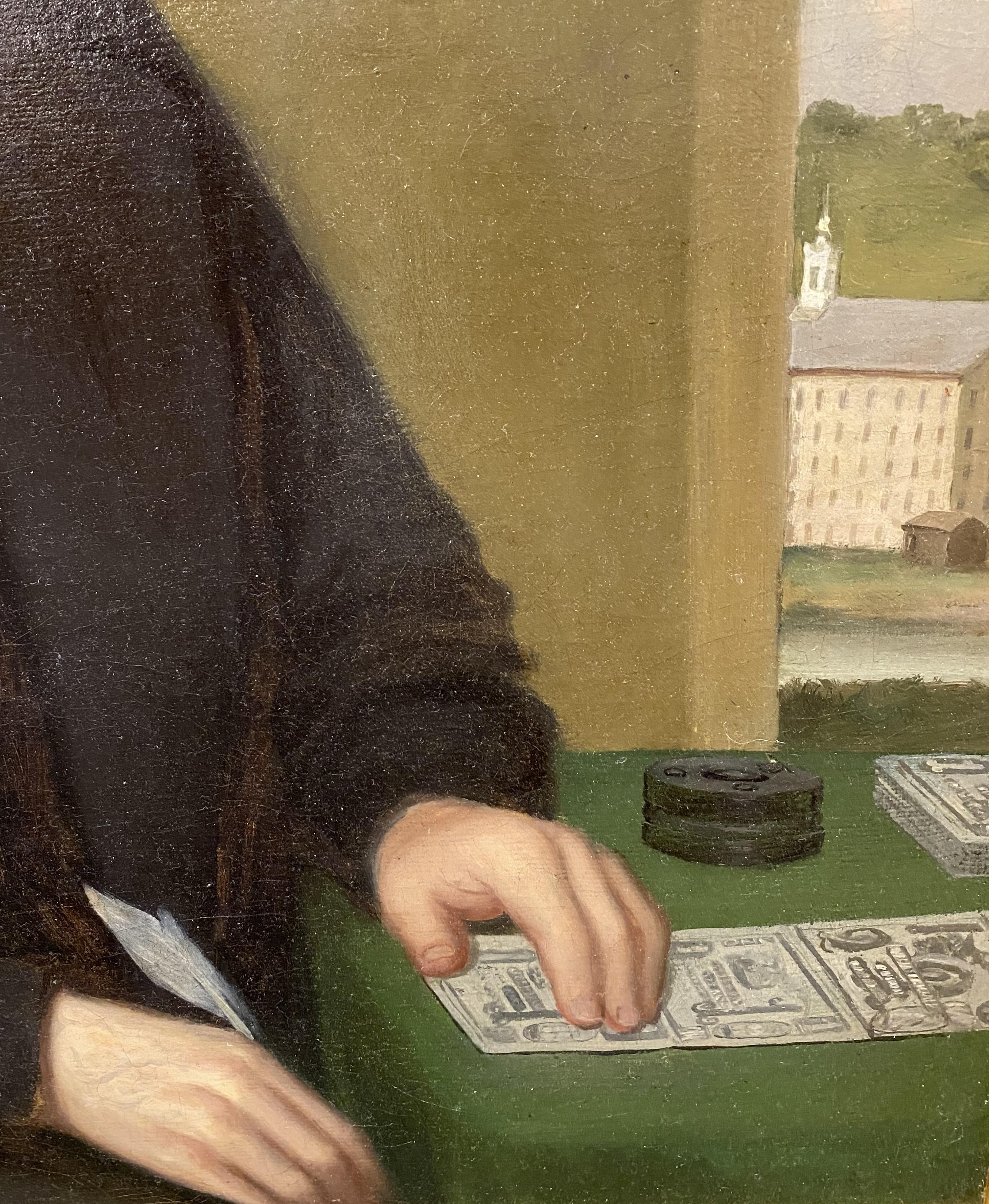 Amerikanisches Schulporträt eines New England Bankers um 1830-1840 im Angebot 1