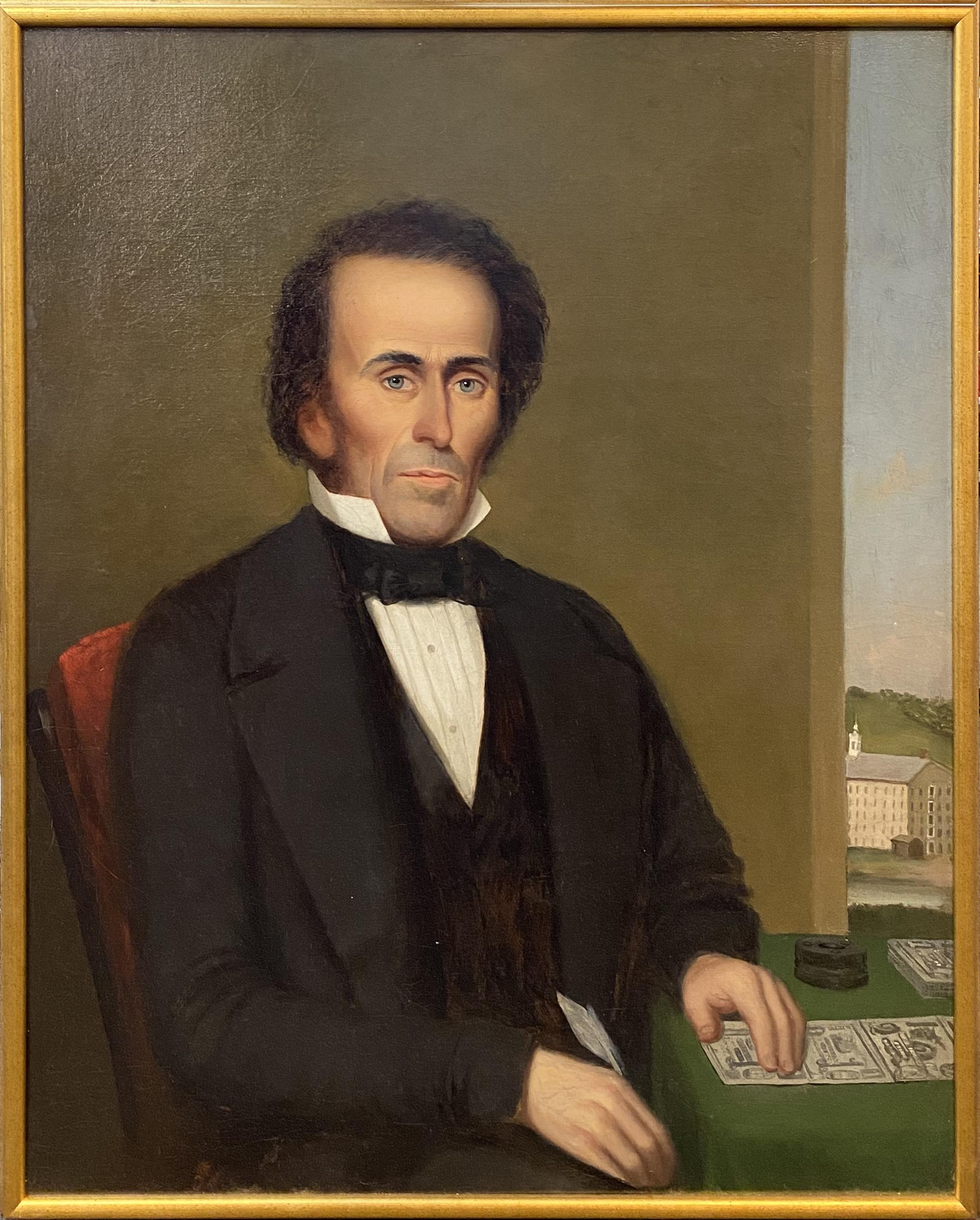 Unknown Portrait Painting – Amerikanisches Schulporträt eines New England Bankers um 1830-1840