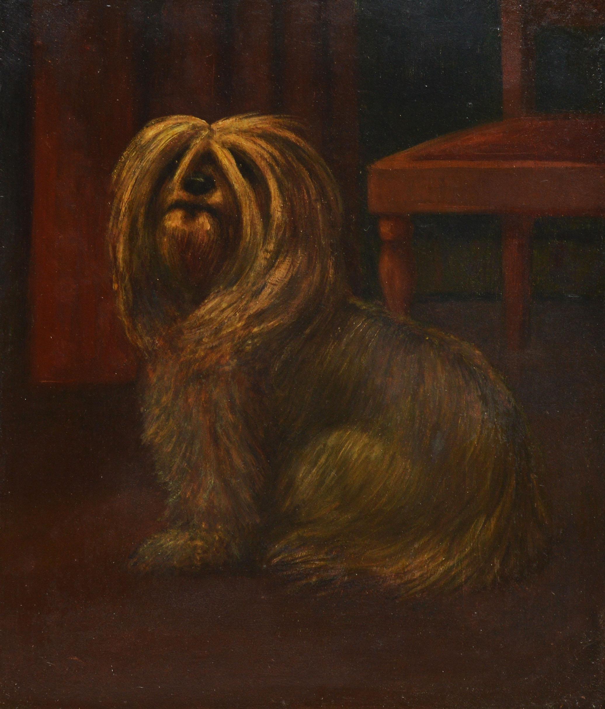 American School, Portrait of a Shaggy Dog - Impressionist Painting by Unknown