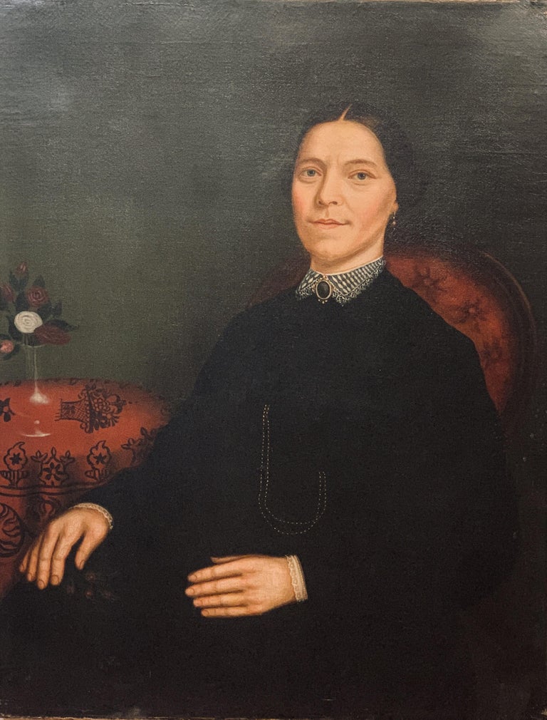 Unknown Portrait Painting - American School Portrait of a Woman, Oil on Canvas, 19th C