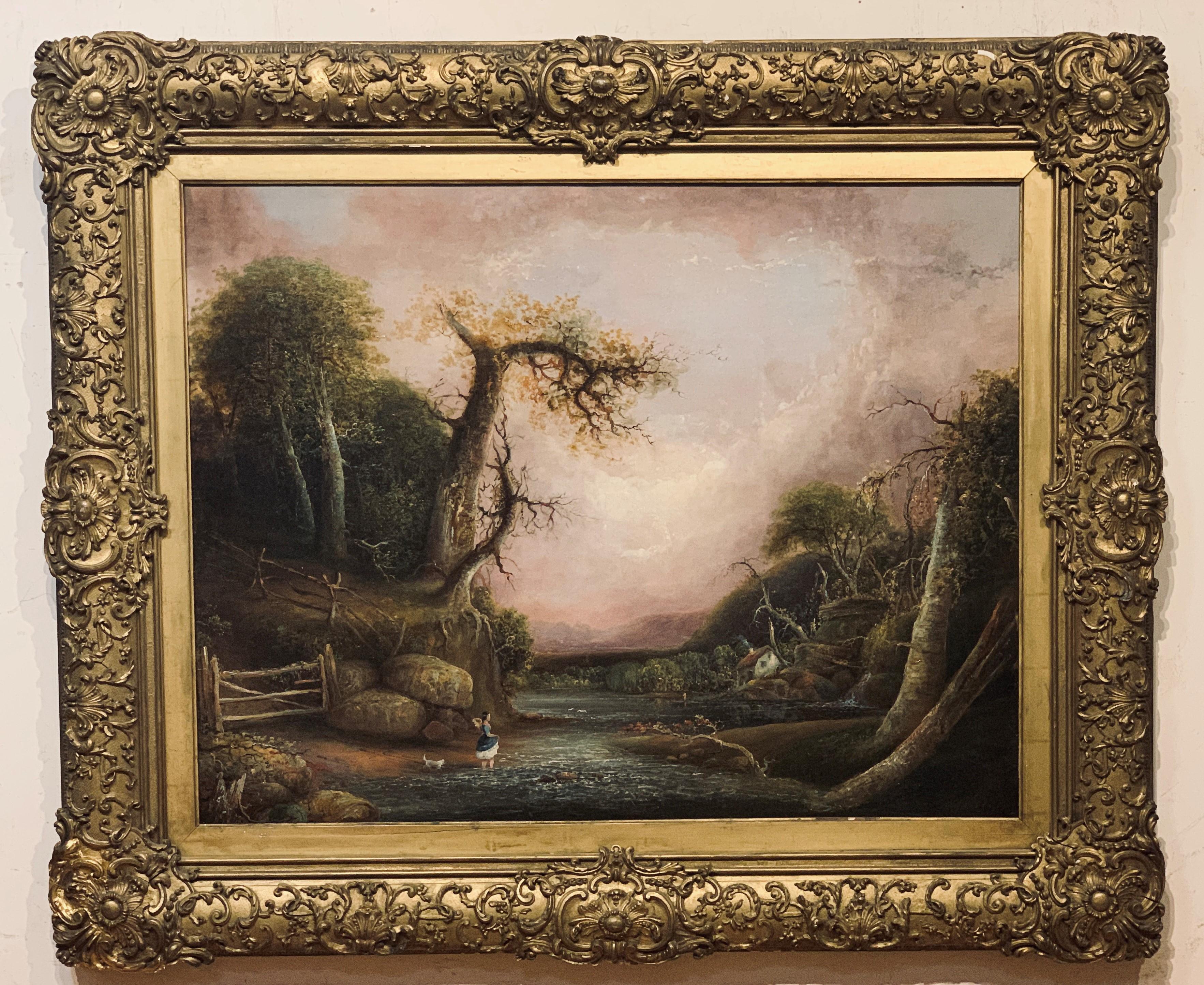 Unknown Landscape Painting - American School Romantic Landscape, circa 1845-50.