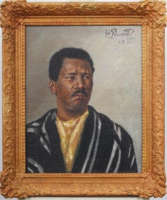 American School Signed Black Male Pensive Signed and Framed Portrait Painting