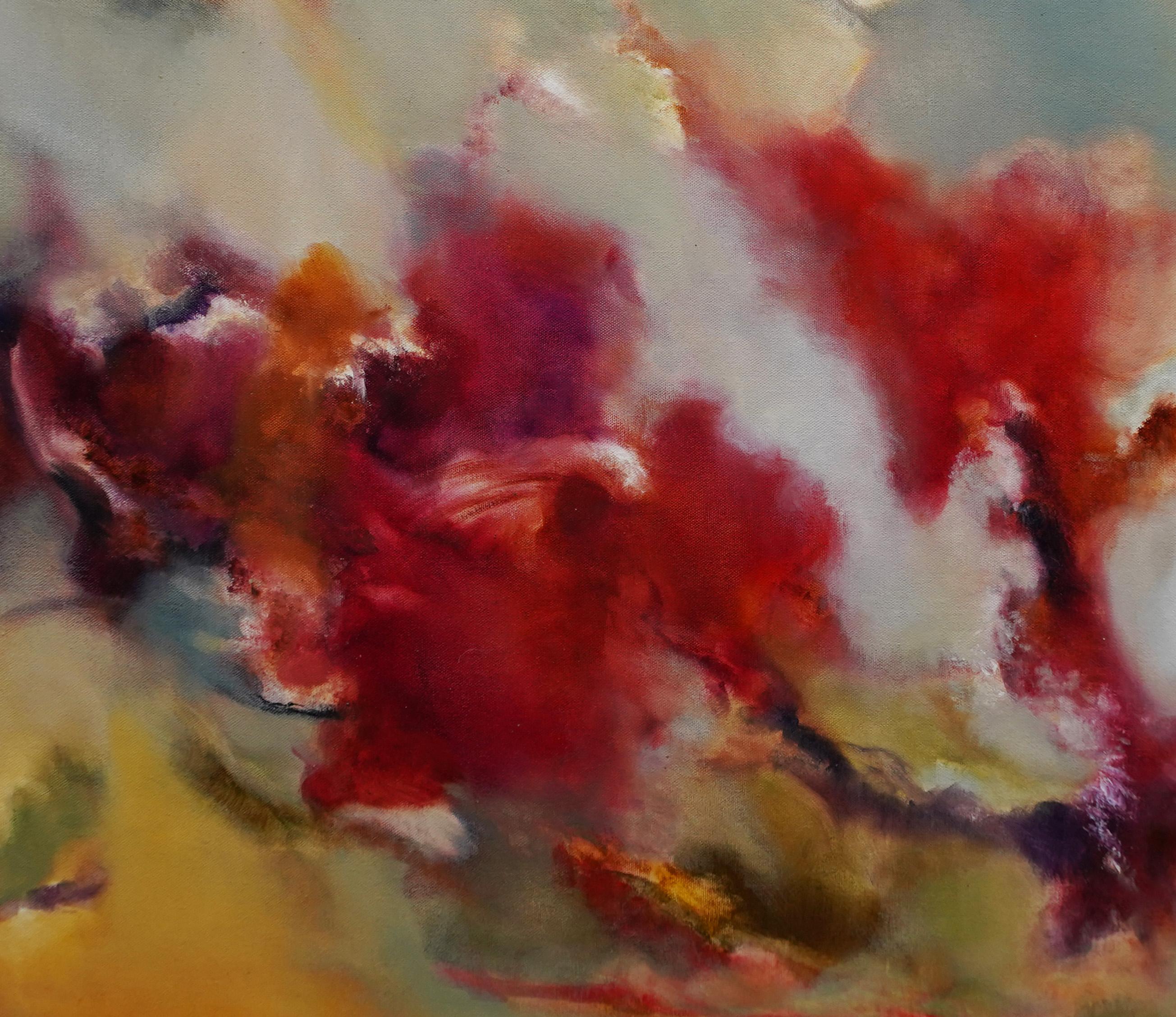 Antiguo óleo abstracto firmado por un modernista estadounidense.  Óleo sobre lienzo.  Firmado.  Enmarcado.  Tamaño de la imagen, 36L x 24H.