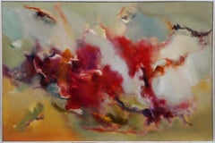 Peinture à l'huile de paysage de nuages moderniste abstrait et fauviste encadrée, signée par l'école américaine