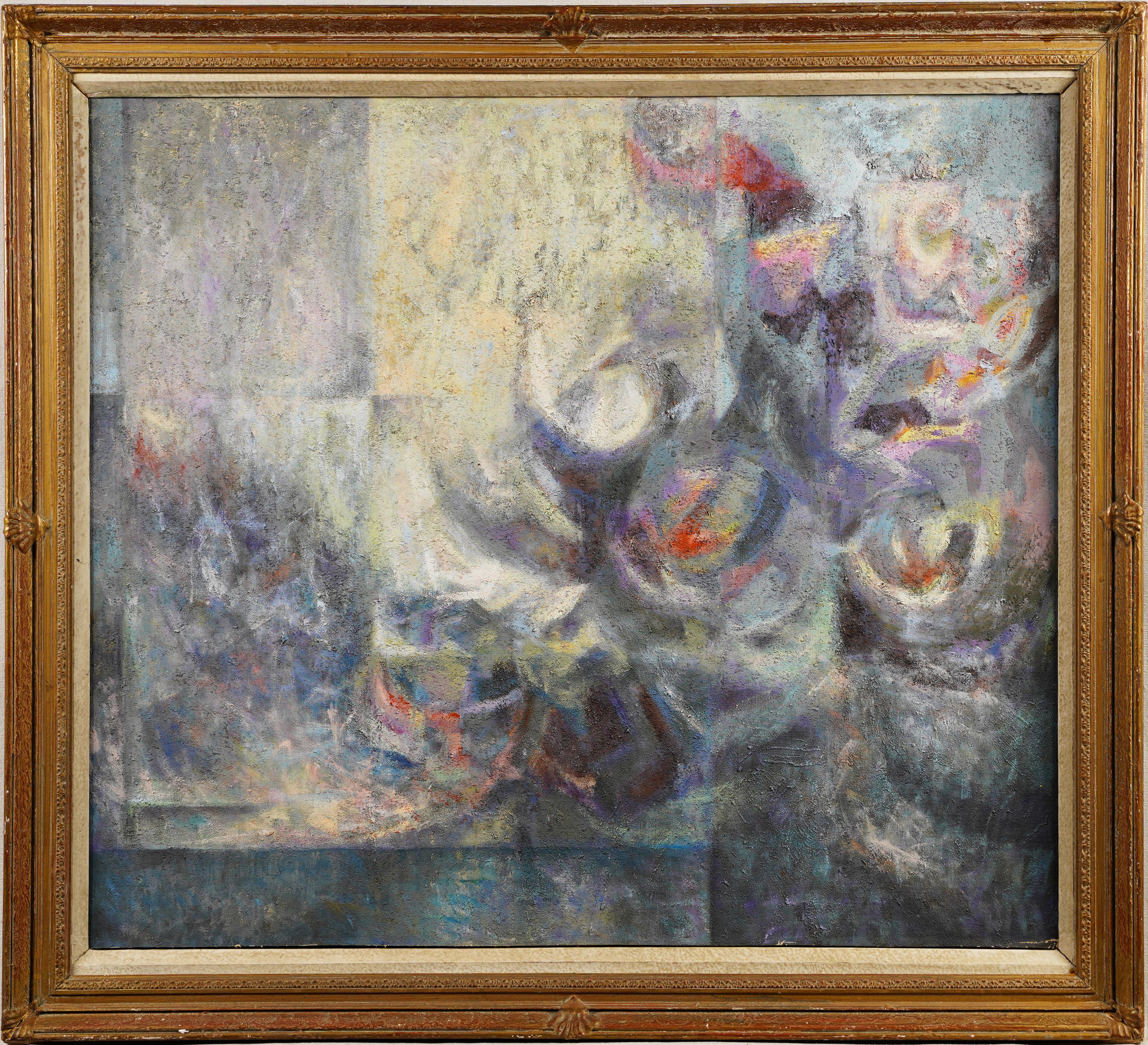 Abstract Painting de Unknown - Pintura al óleo fauvista, abstracta, modernista y nubosa, firmada y enmarcada, de la Escuela Americana