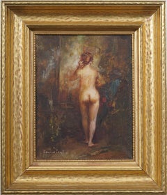 American School Signed Framed Nude Woman Portrait Impressionist Oil Painting