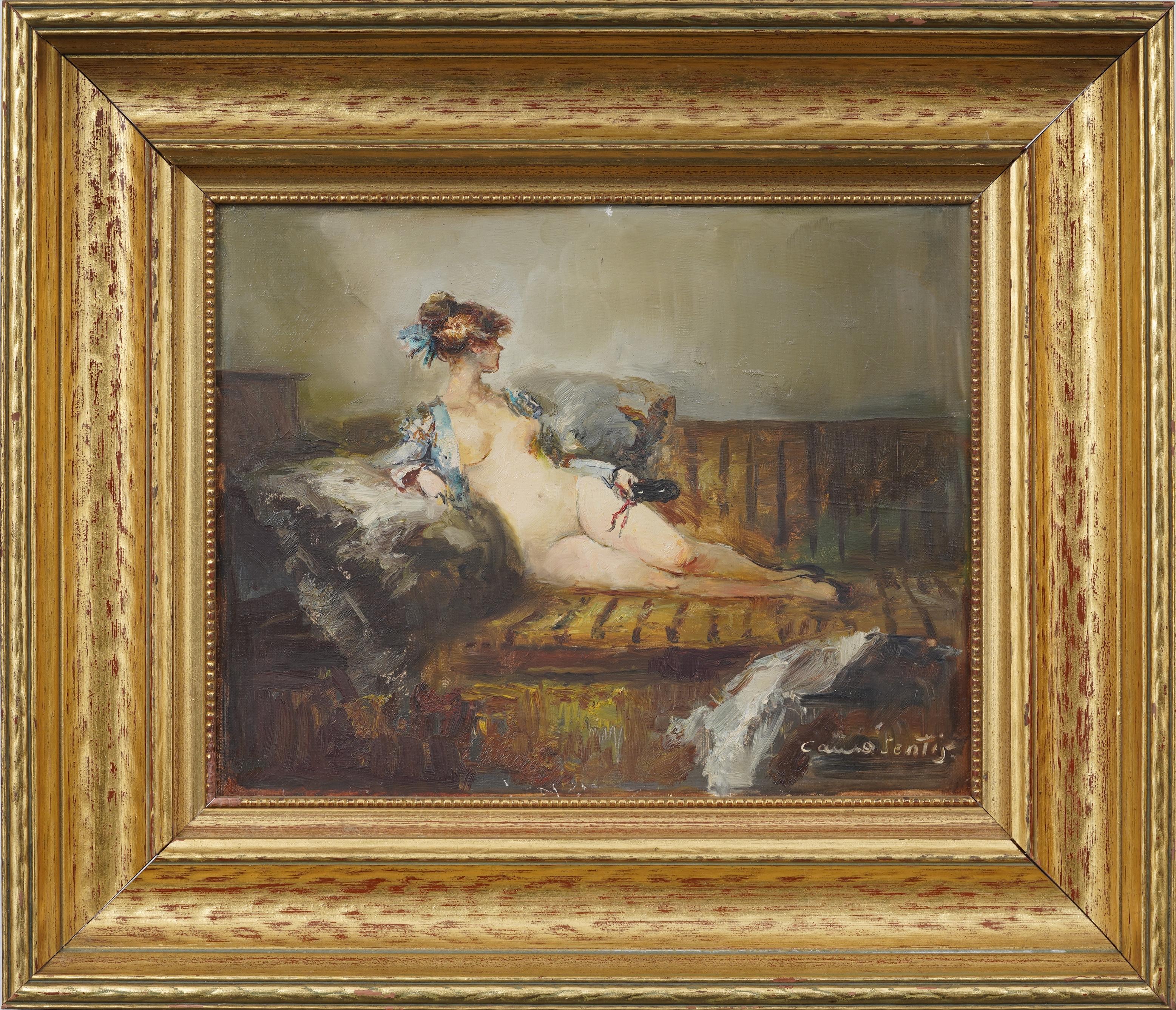 American School Signed Framed Nude Woman Portrait Impressionist Oil Painting