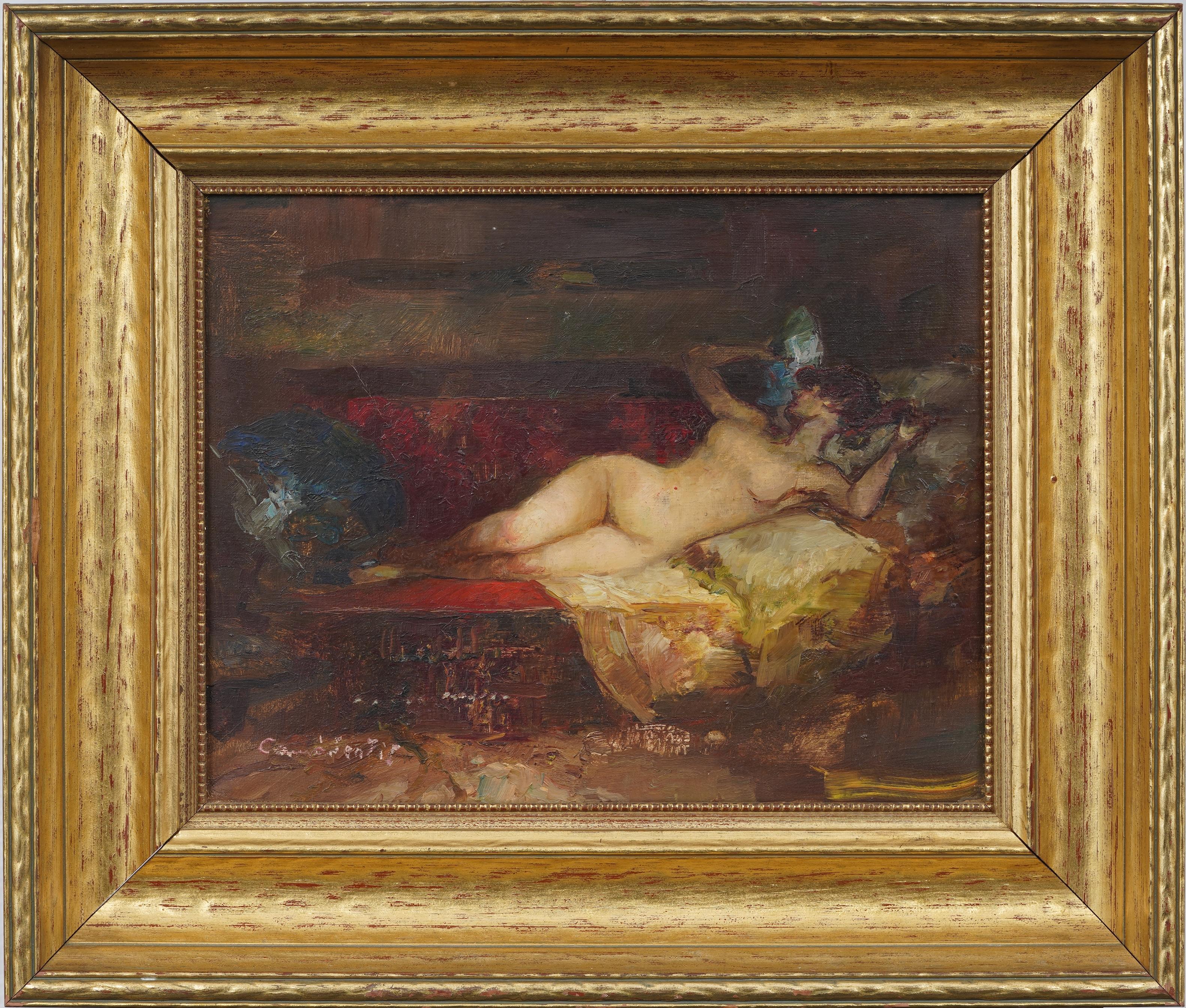 American School Signed Framed Nude Woman Portrait Impressionist Oil Painting