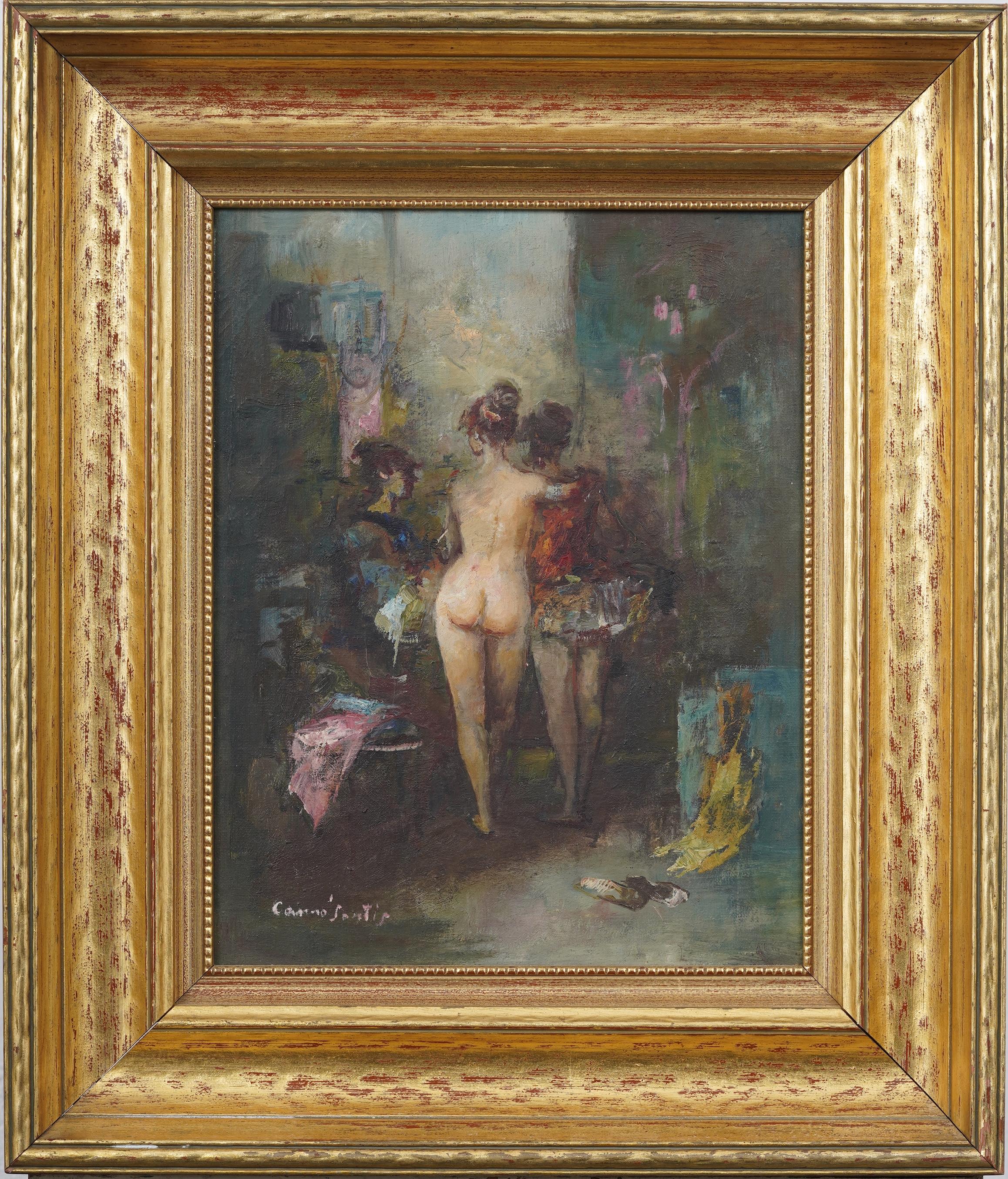 Peinture à l'huile impressionniste de femme nue, signée et encadrée par l'école américaine
