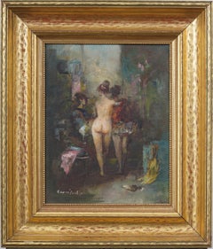 American School Signed Framed Nude Woman Portrait Impressionist Oil Painting