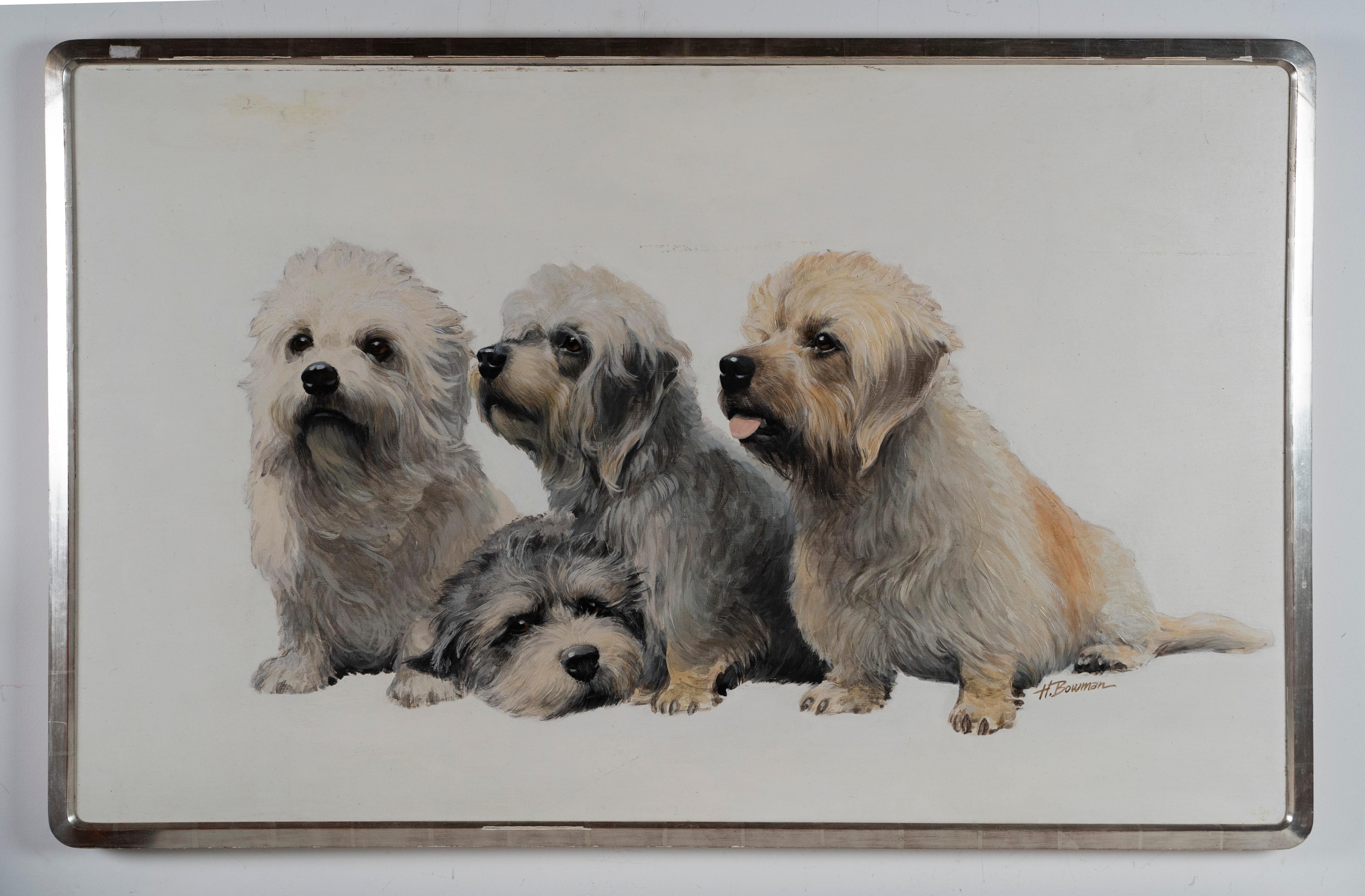 Portraits de chiens terriers signés de l'école américaine, peinture à l'huile réaliste originale - Photoréalisme Painting par Unknown