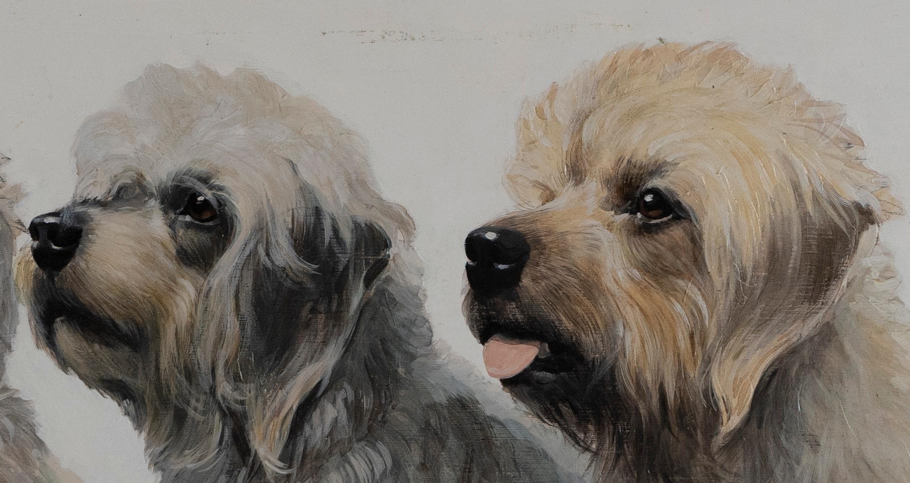 Portraits de chiens terriers signés de l'école américaine, peinture à l'huile réaliste originale en vente 1