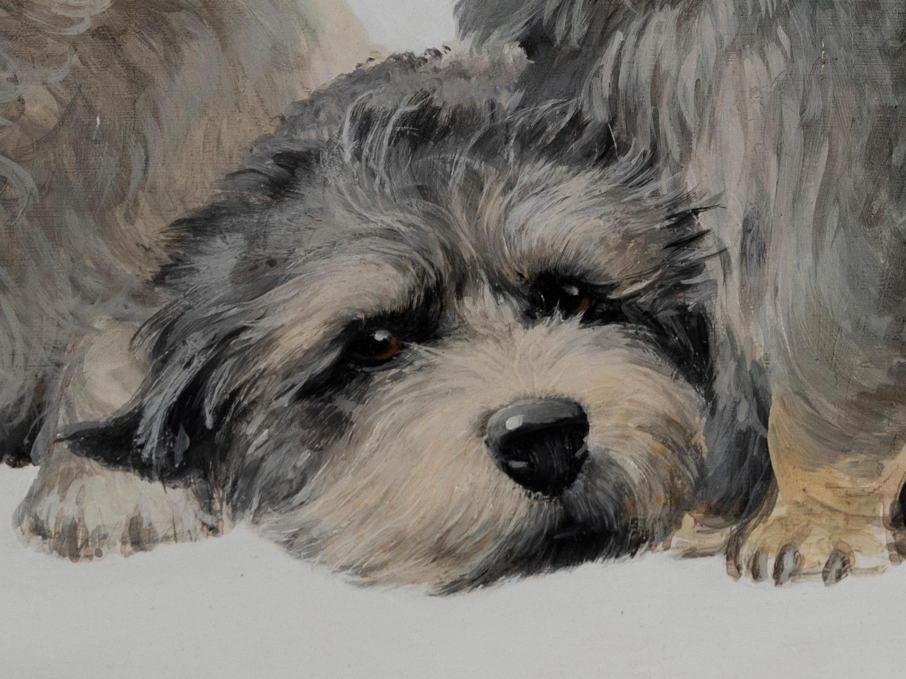 American School Signed Terrier Dog Portraits Original Realist Oil Painting For Sale 1