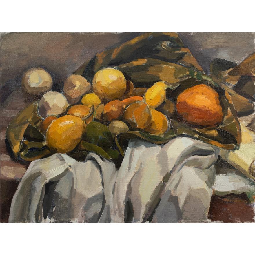 Still-Life Painting de Unknown - Bodegón de la Escuela Americana "Estudio de cítricos