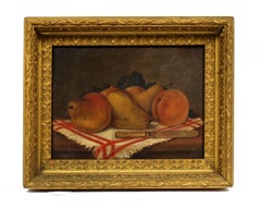 American School Still Life Peach Pear Oil Painting Framed 19th Century Rare