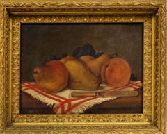 American School Still Life Peach Pear Oil Painting Framed 19th Century Rare