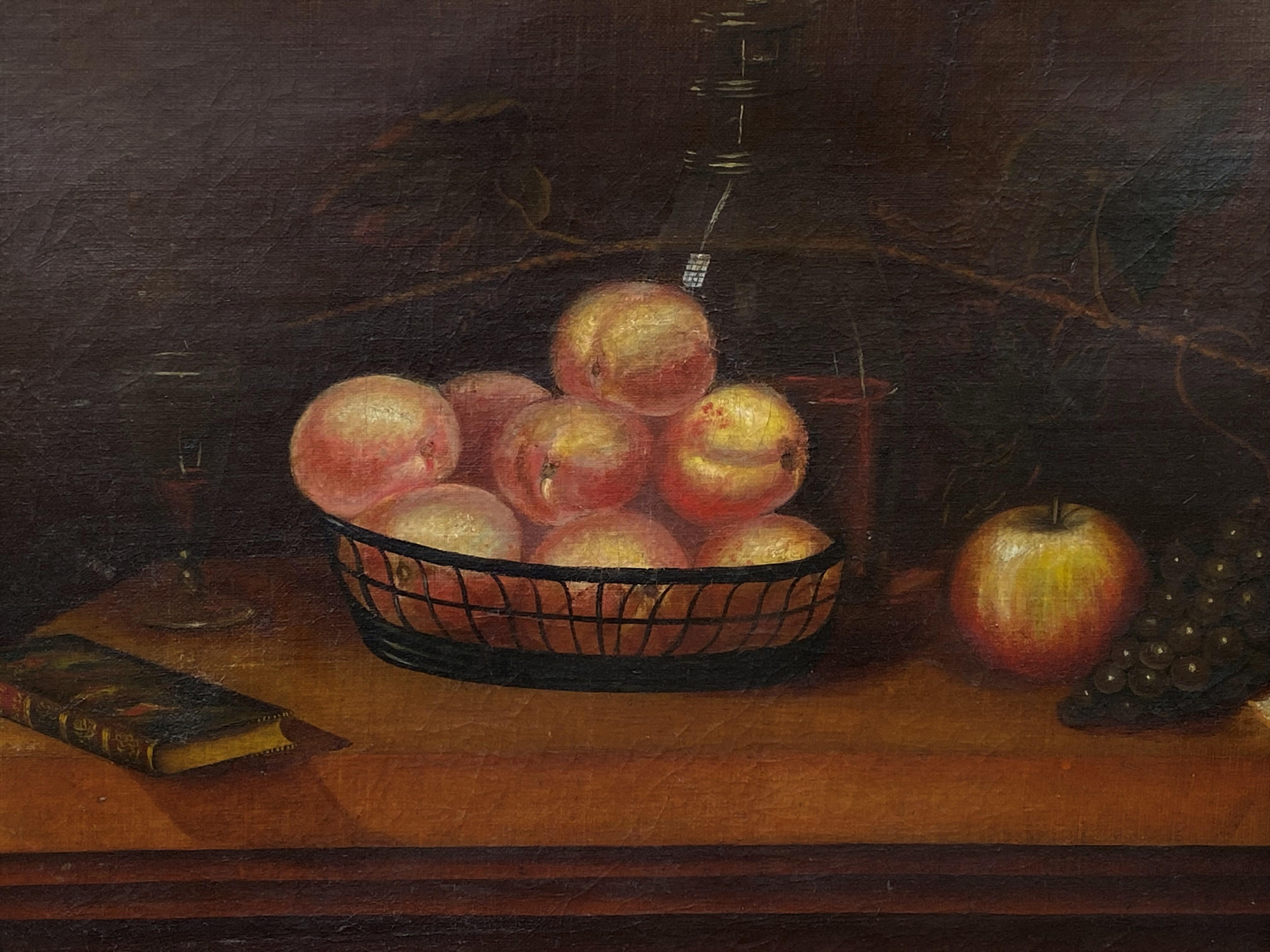 Amerikanische amerikanische Schultischplatte, Stillleben mit Obst, um 1875-90 – Painting von Unknown