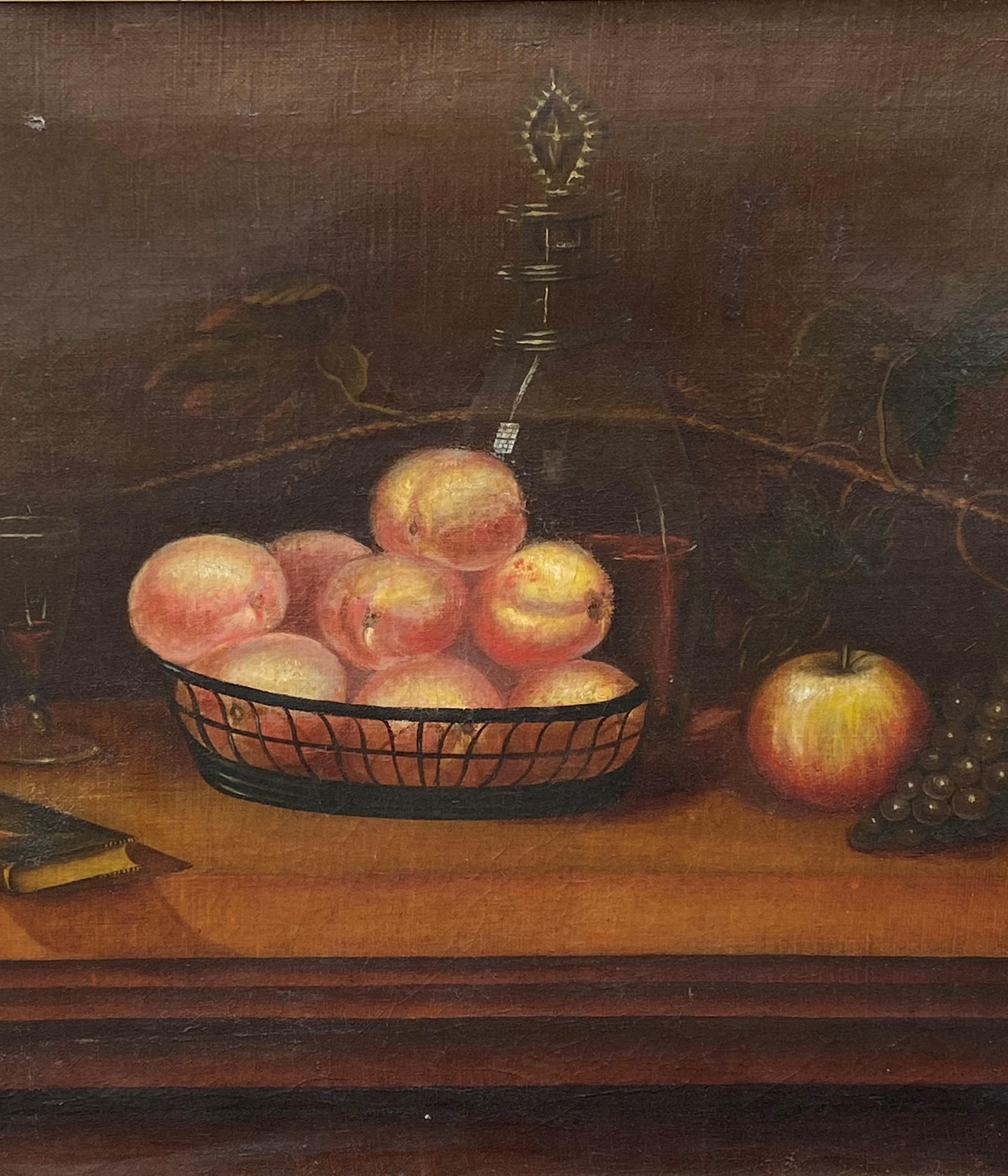 Amerikanische amerikanische Schultischplatte, Stillleben mit Obst, um 1875-90 (Schwarz), Still-Life Painting, von Unknown