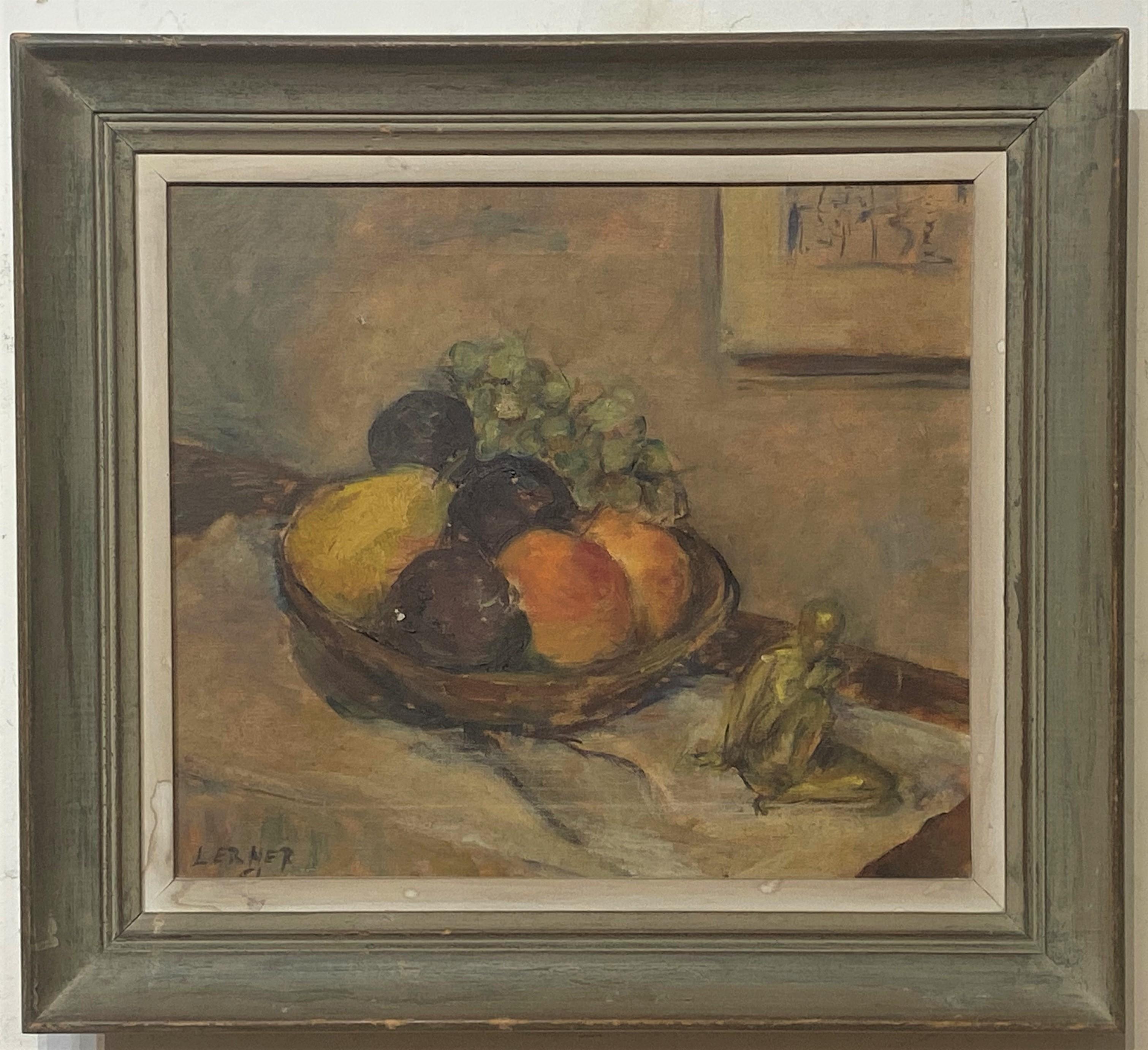 American School Table Top Still Life, signed Lerner, dated 1951 - Painting by Unknown