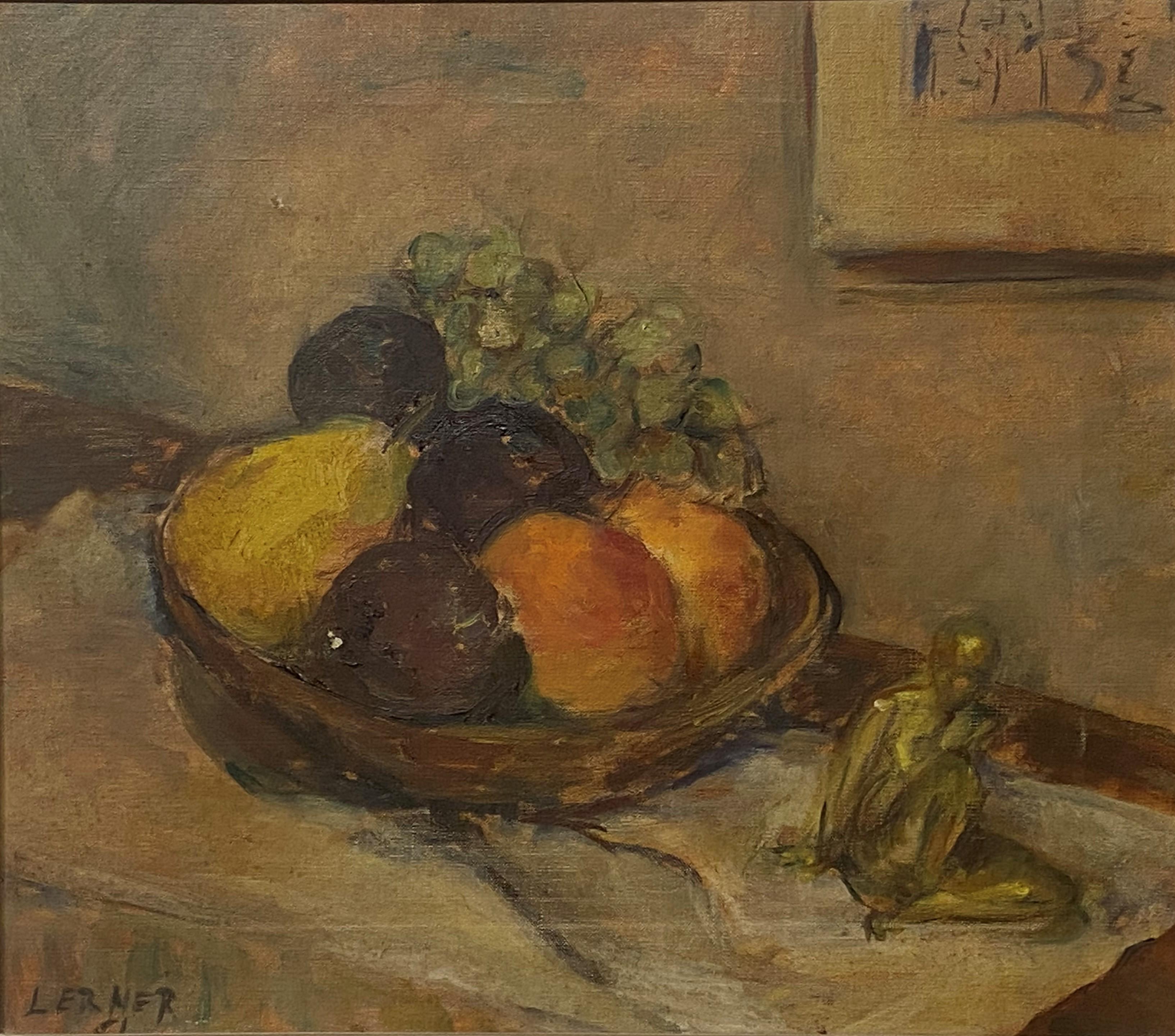 Unknown Still-Life Painting - American School Table Top Still Life, signed Lerner, dated 1951