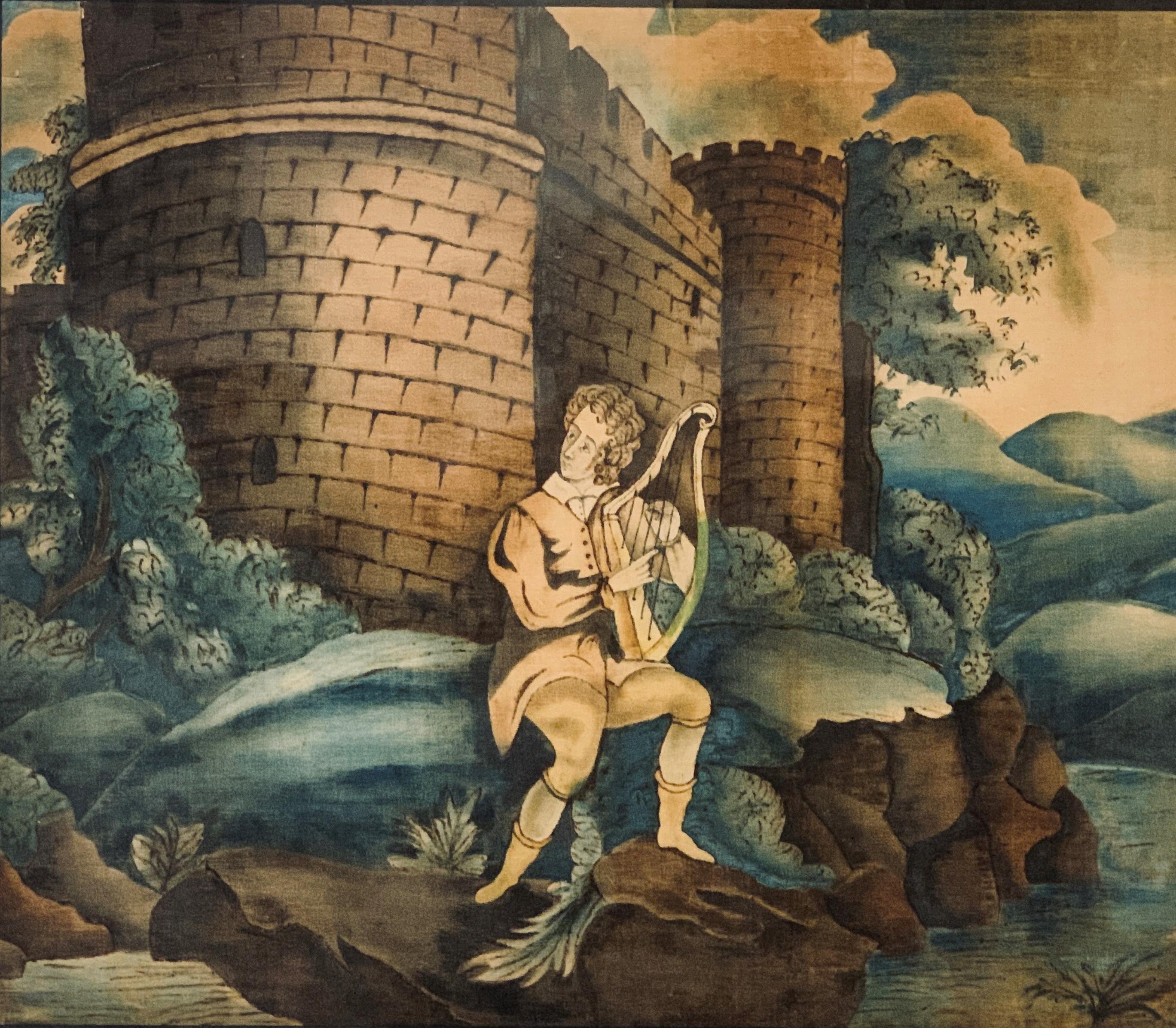 Peinture Theorum de l'école américaine représentant le roi David jouant de la harpe, milieu du 19e siècle - Painting de Unknown