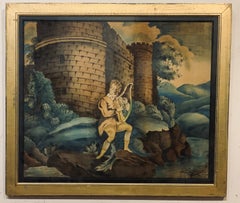 American School Theorum Painting of King David Playing a Harp, mid-19th C