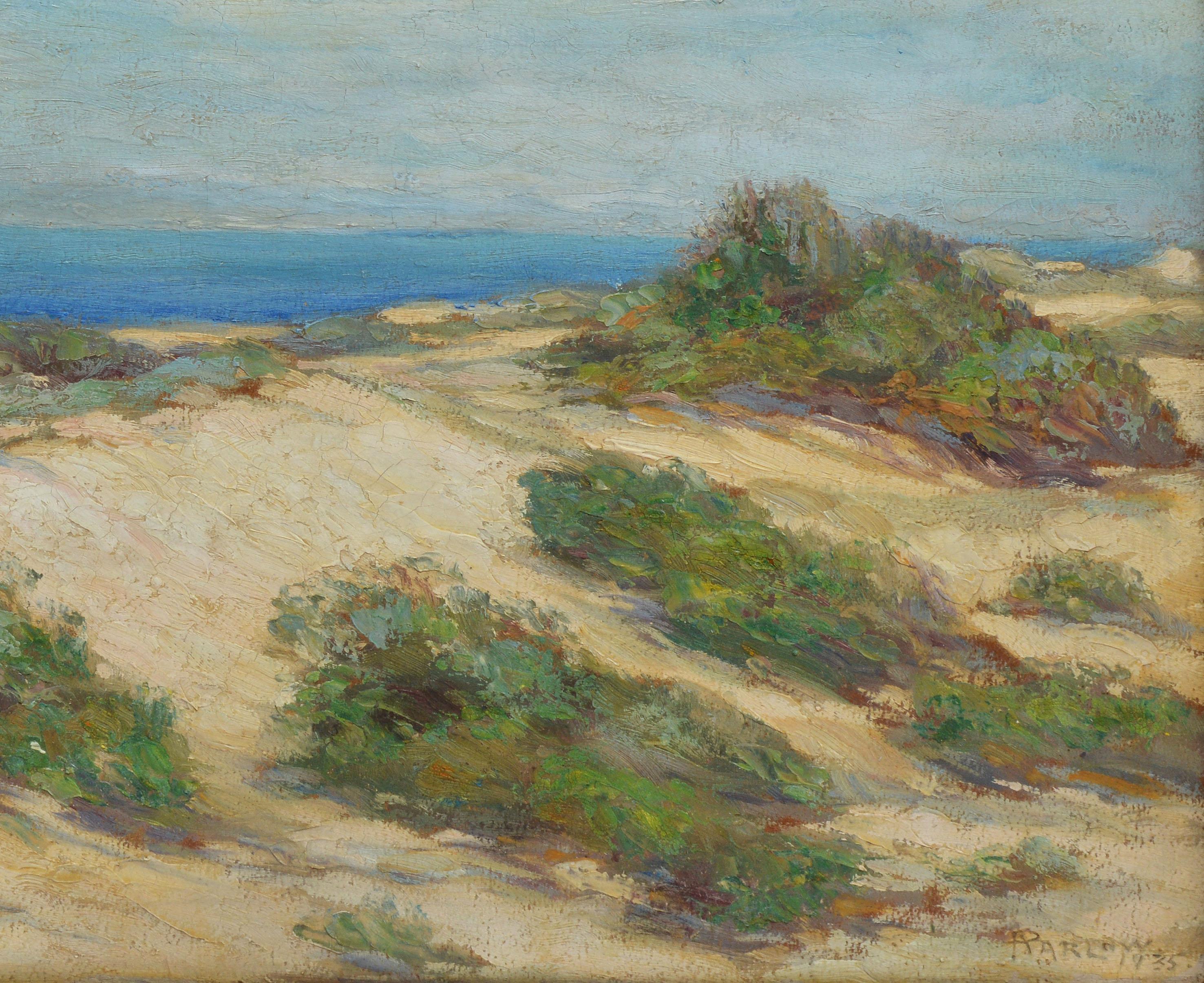 American School View of New England Beach Dunes - Brown Landscape Painting by Unknown