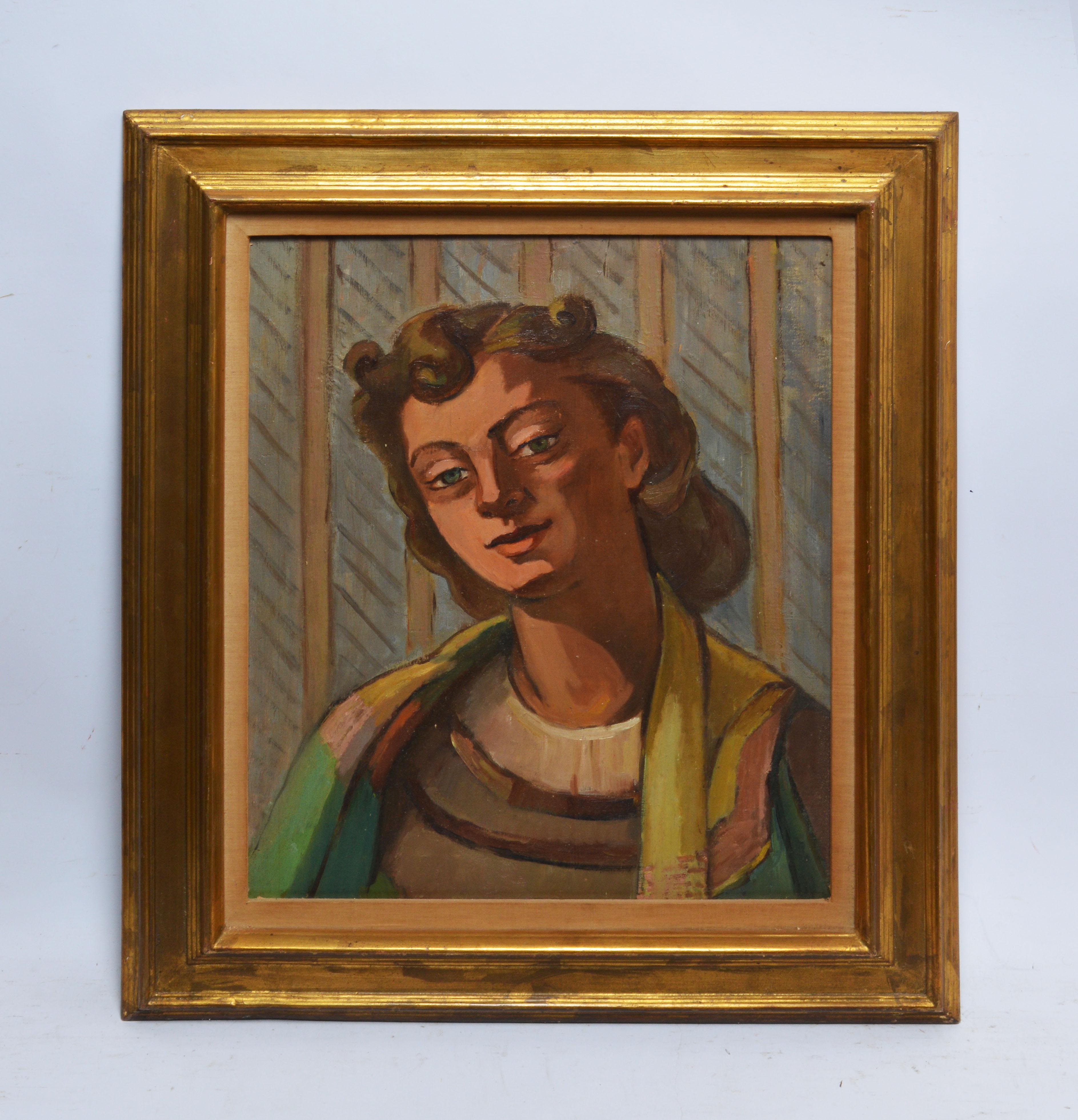 American School WPA Modernist Portrait - Painting by Unknown
