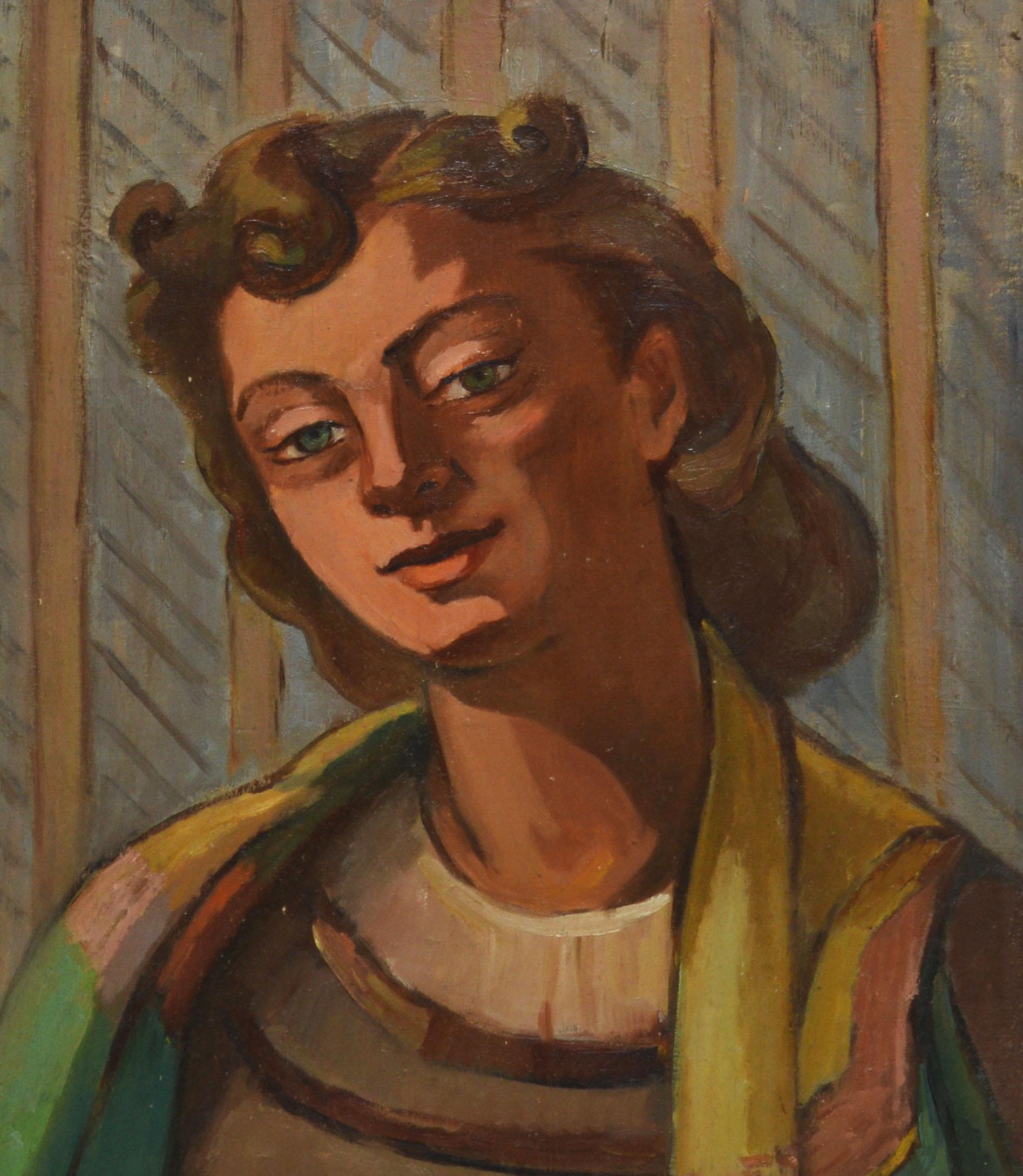 American School WPA Modernist Portrait - Brown Portrait Painting by Unknown