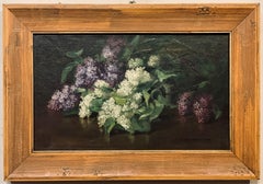 American table Top Still Life with Lilacs and Zinnias, Boston, Circa 1900