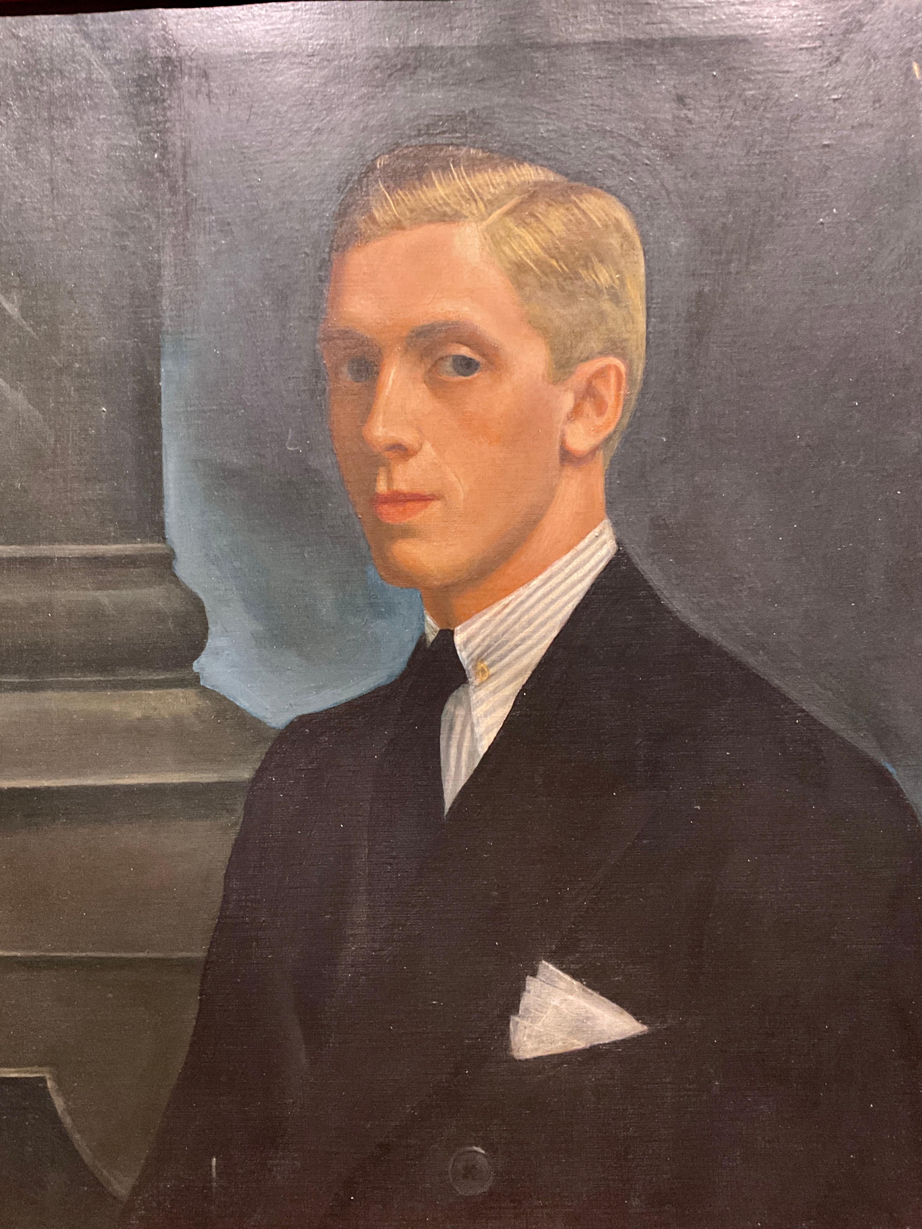 American Vintage Oil Painting - Portrait of a Well Dressed Young Man, ca 1920’s For Sale 1