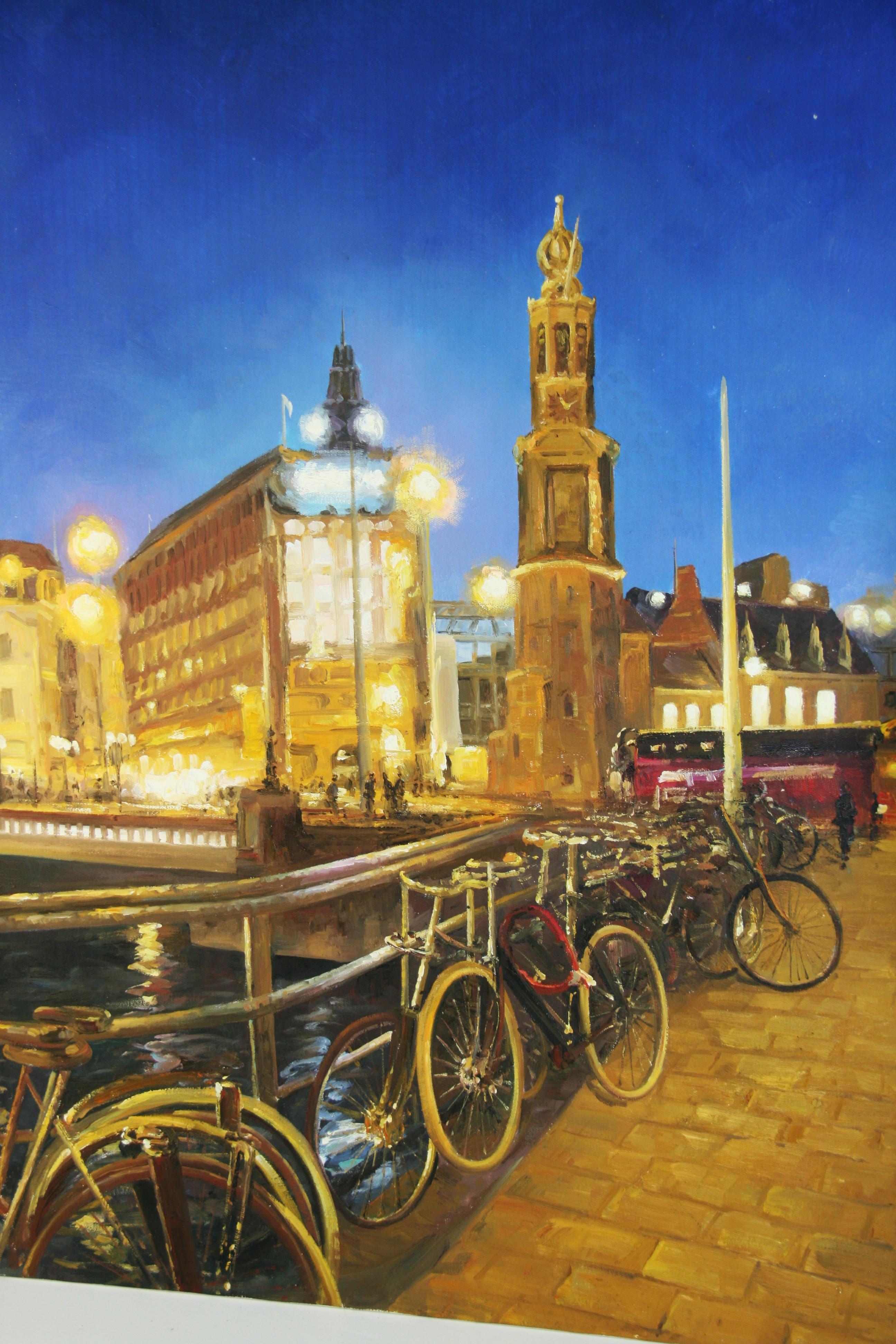 Amsterdam City Scape - Gray Landscape Painting by Unknown