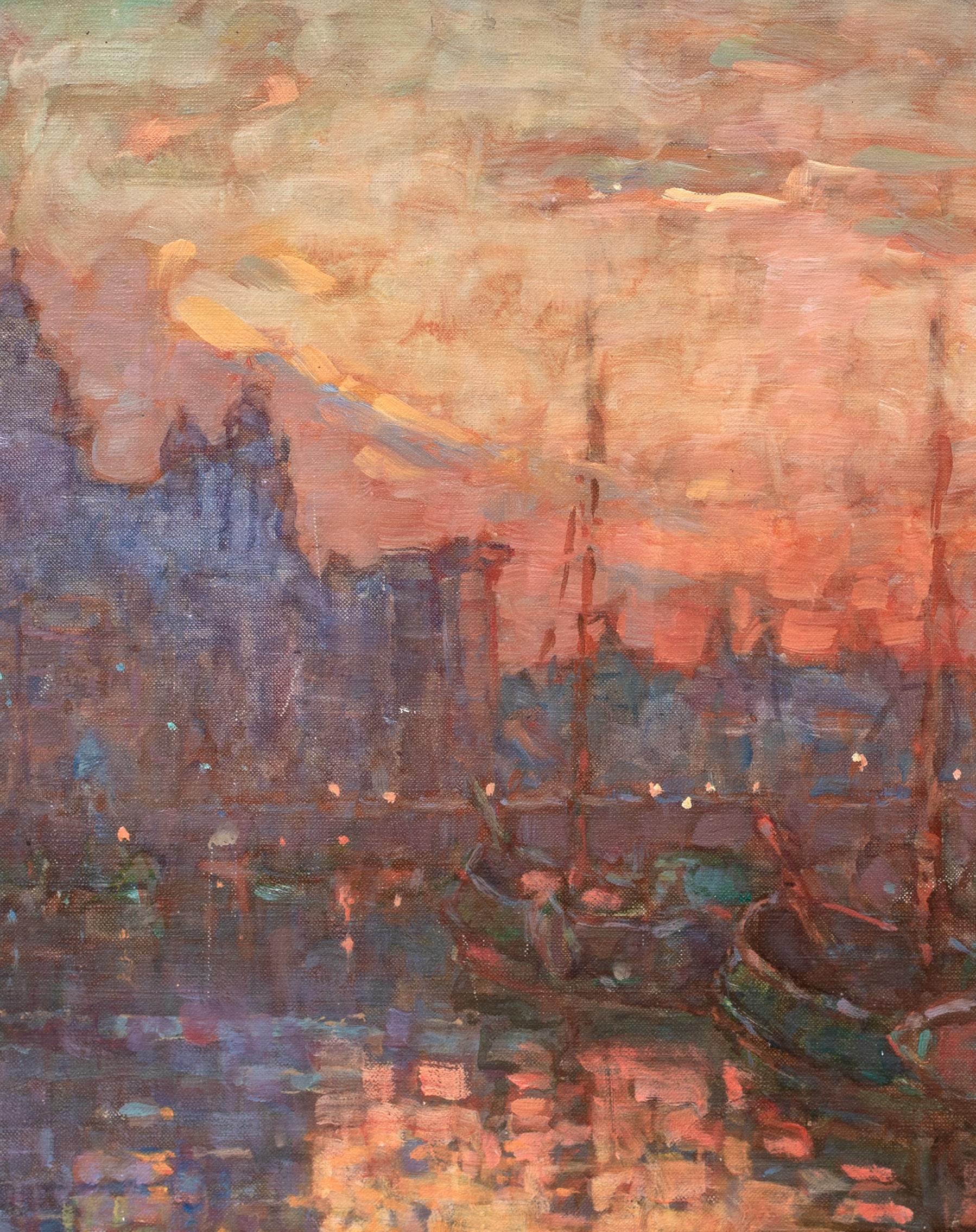 Tramonto ad Amsterdam, XIX secolo  di Moffatt Lindner (1852-1947) Impressionista 2