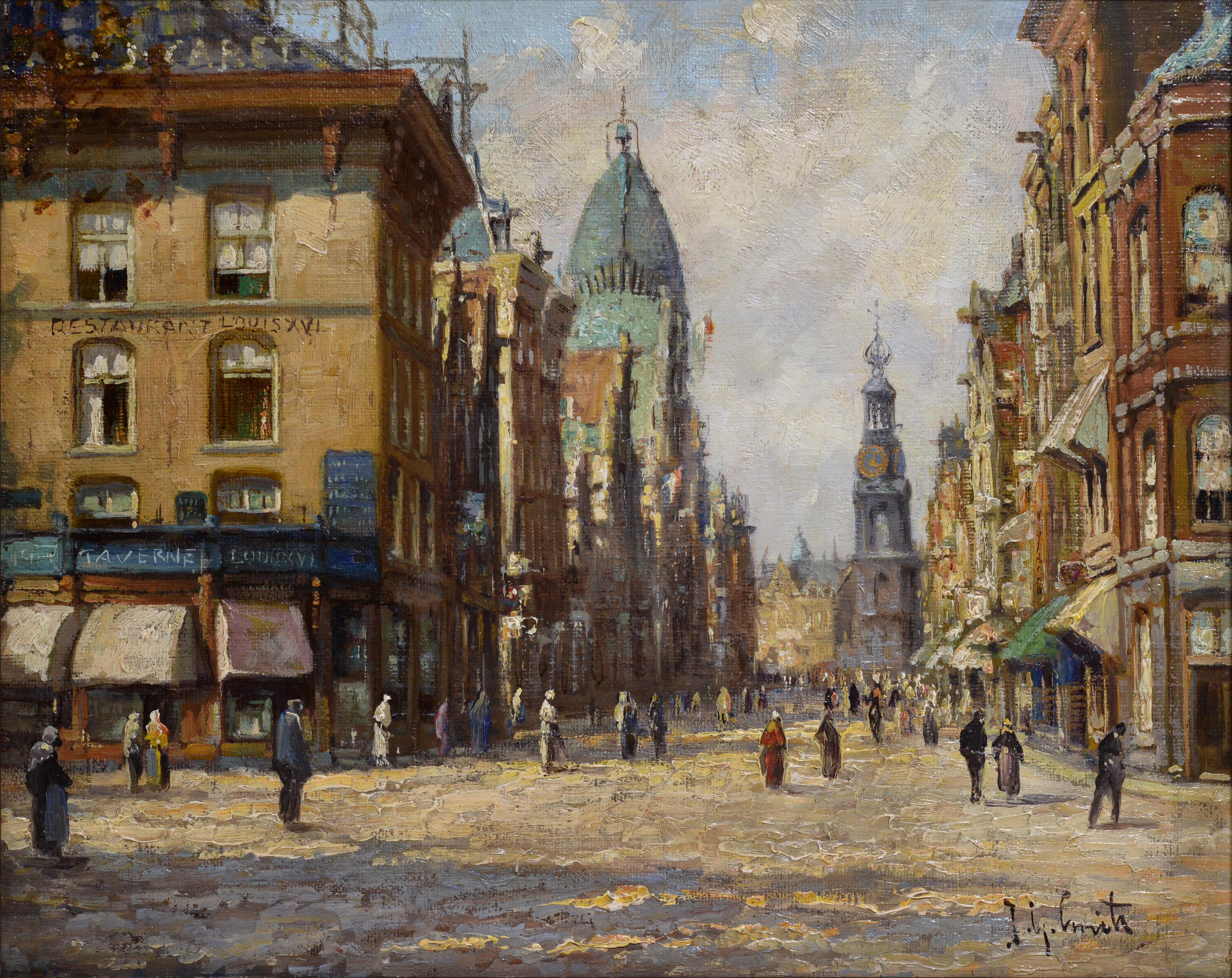 Amsterdam City De Munt View Ca 1905 Masterwork oil painting Dutch Jan G Smits - Painting by Unknown