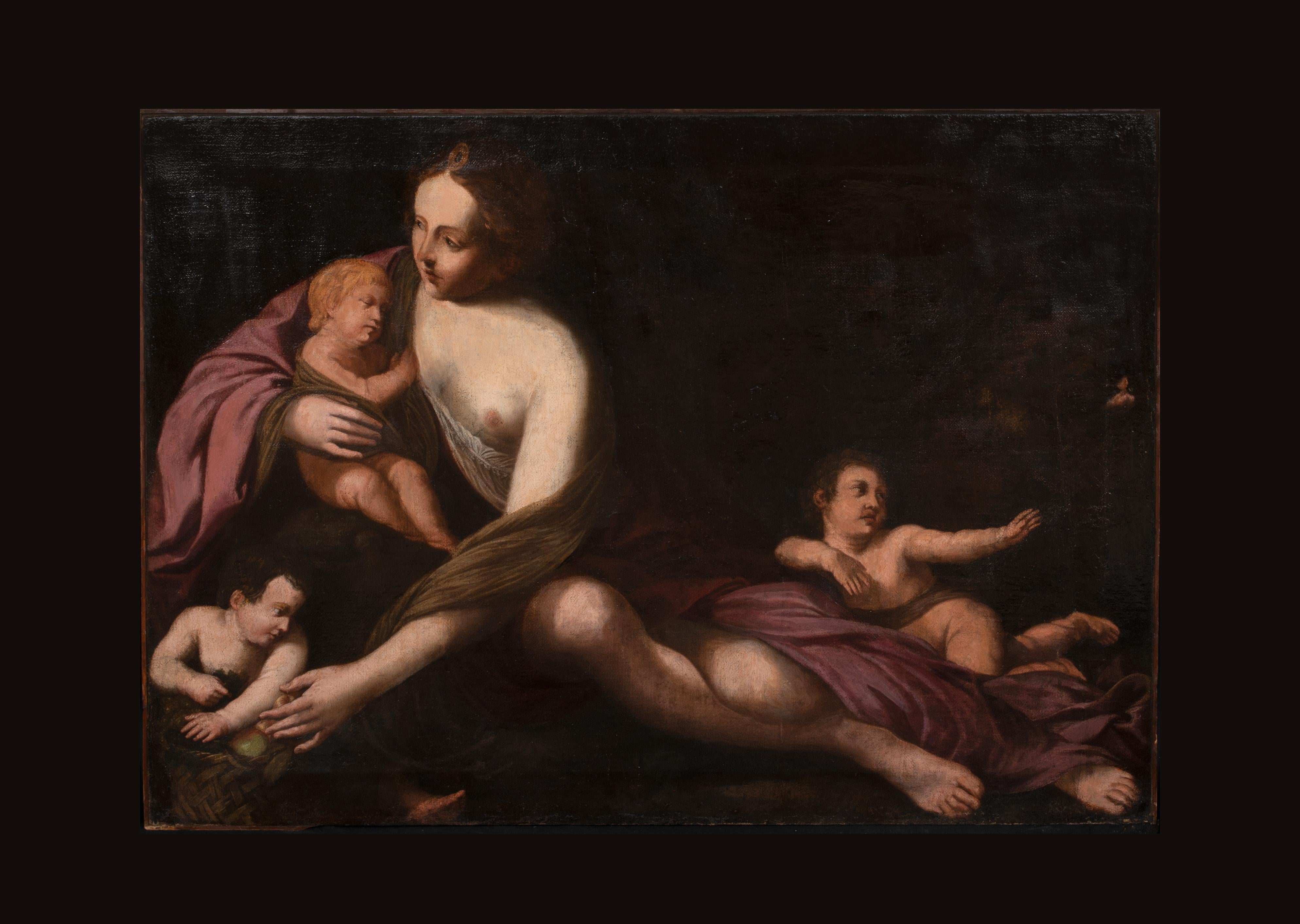 An Allegory Of Motherhood & Charity, 17th Century - Painting by Unknown