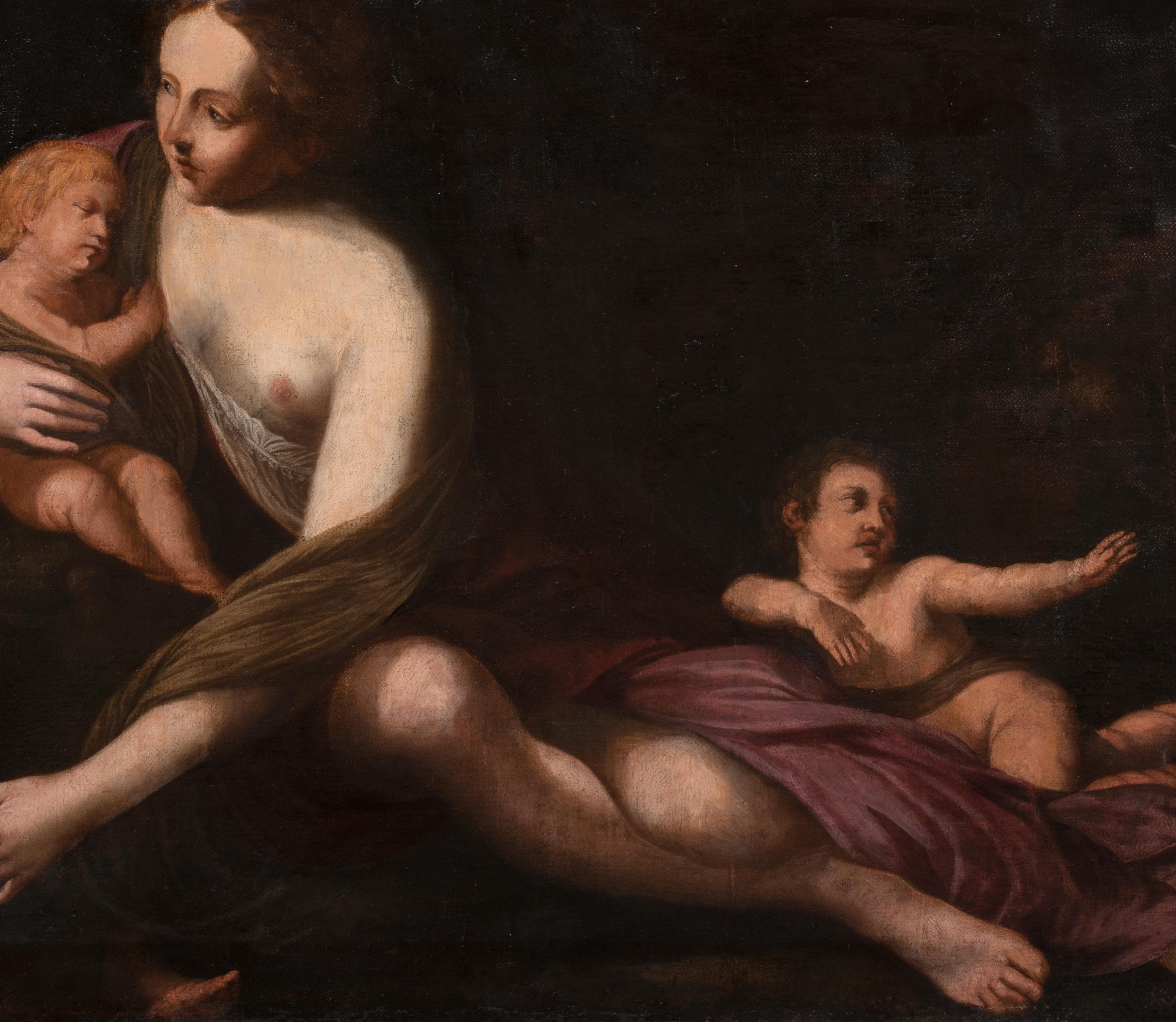 An Allegory Of Motherhood & Charity, 17th Century - Black Portrait Painting by Unknown