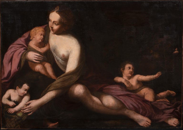 Unknown Portrait Painting - An Allegory Of Motherhood & Charity, 17th Century 