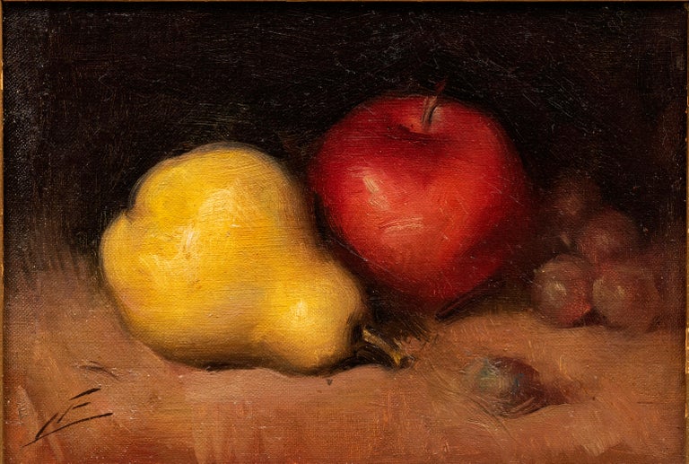 An American Still Life of an Apple, Pear and Grapes circa 1880s - American Realist Painting by Unknown