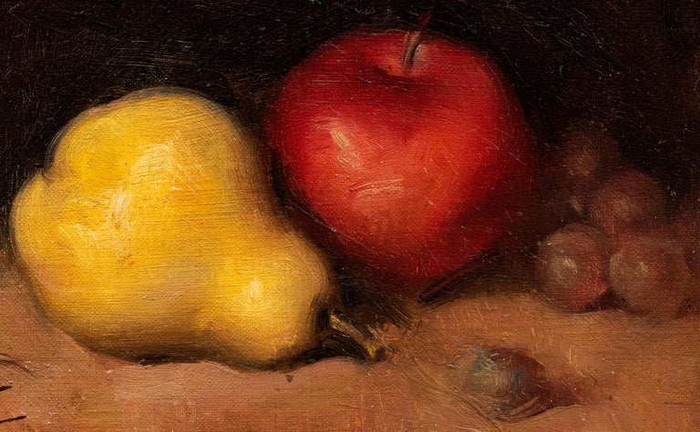 An American Still Life of an Apple, Pear and Grapes circa 1880s - Brown Interior Painting by Unknown