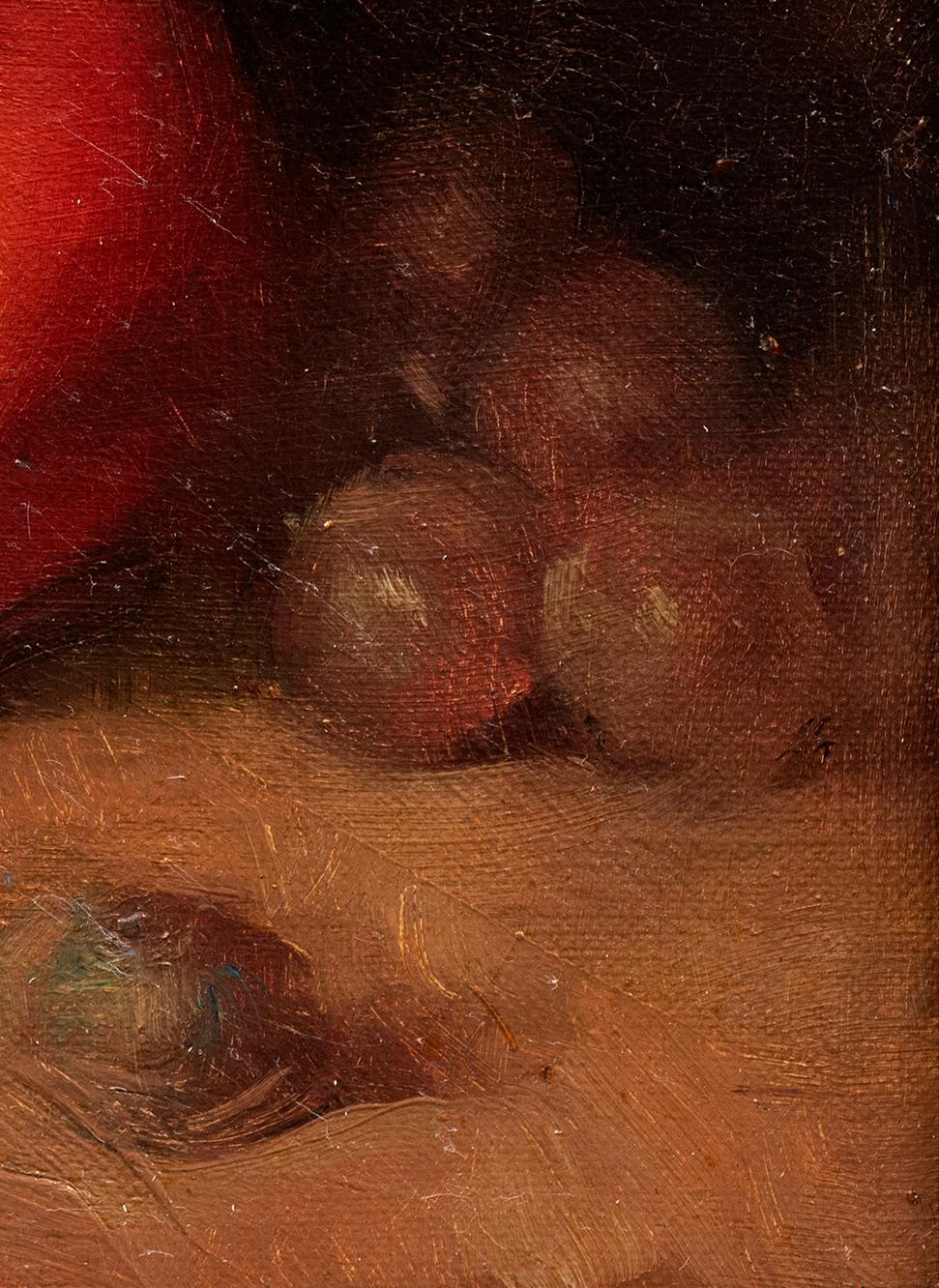 An American Still Life of an Apple, Pear and Grapes circa 1880s - Brown Interior Painting by Unknown