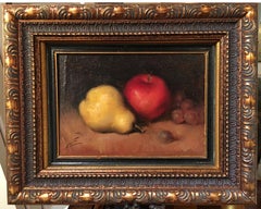 Antique An American Still Life of an Apple, Pear and Grapes circa 1880s