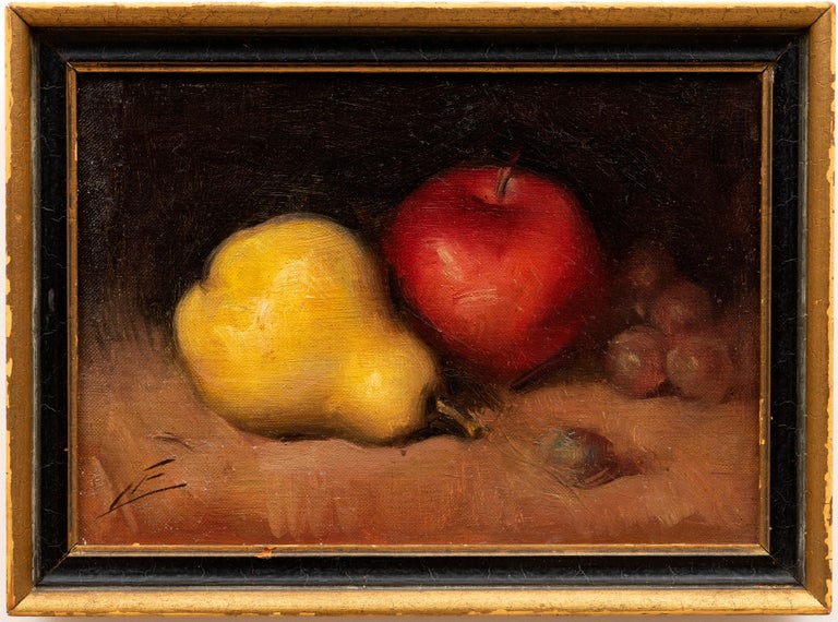 Unknown Interior Painting - An American Still Life of an Apple, Pear and Grapes circa 1880s