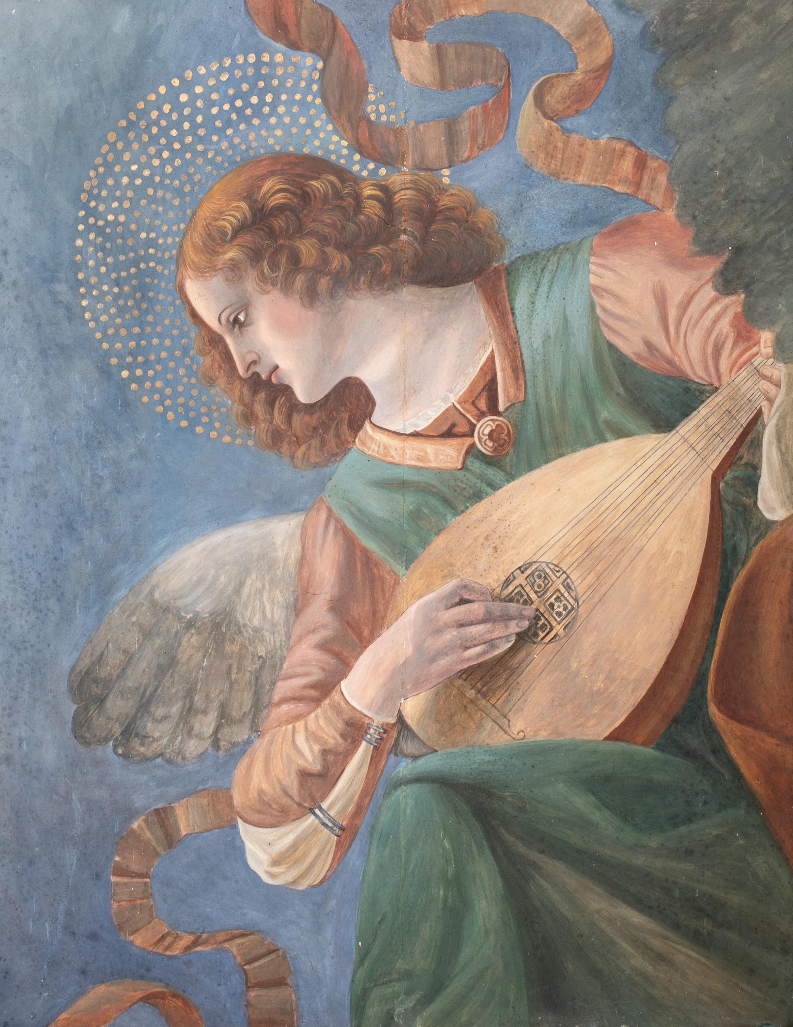 Un ange jouant de la mandoline, XVIIe siècle d'après la fresque de MELOZZO DA FORLI - Gris Portrait Painting par Unknown